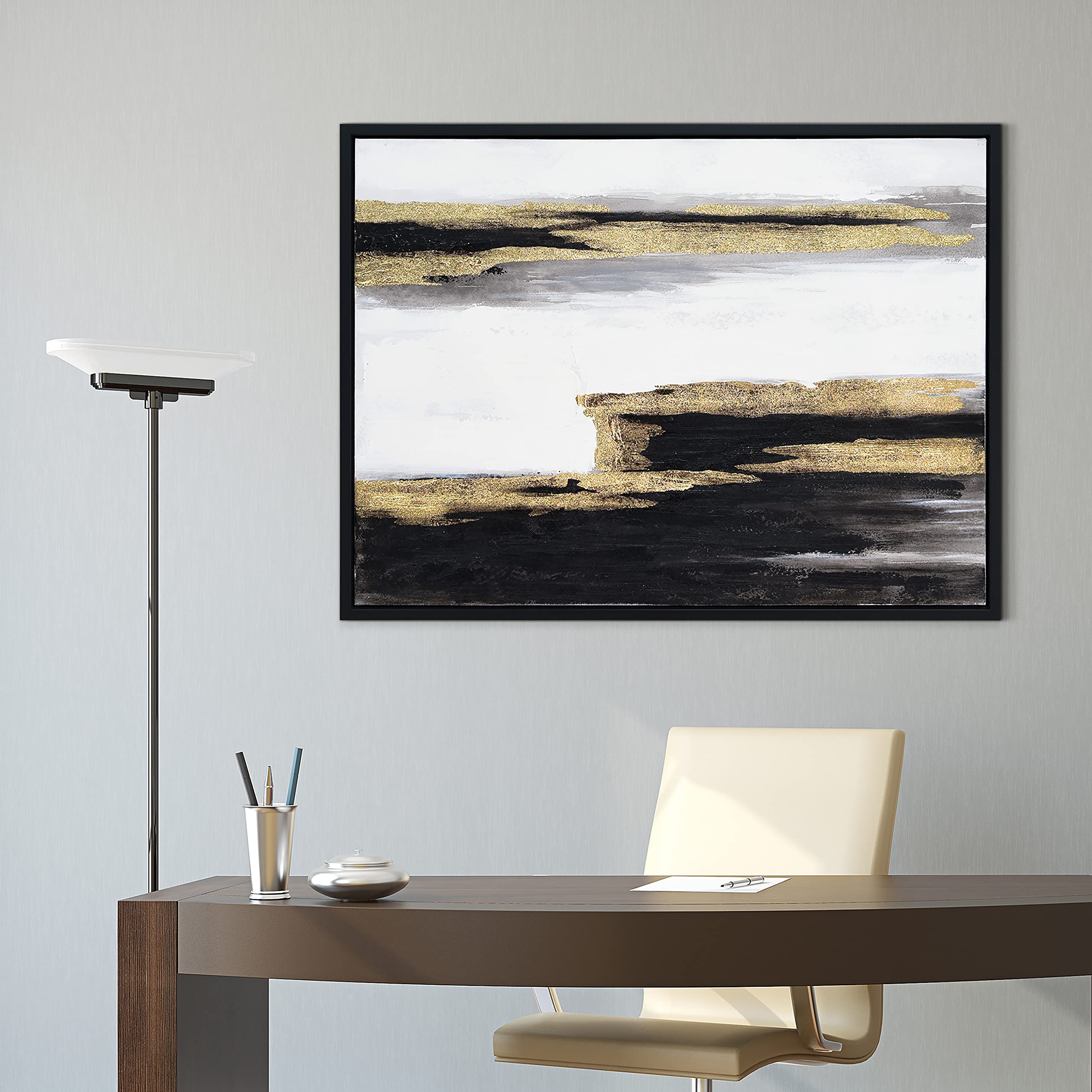 Martin Edwards Hand Painted Abstract Canvas Wall Art - Textured Black Framed Painting 40x30 Inches - Modern Home & Office Decor for Living Room, Bedroom or Gallery Display (Solemn Night Collection)