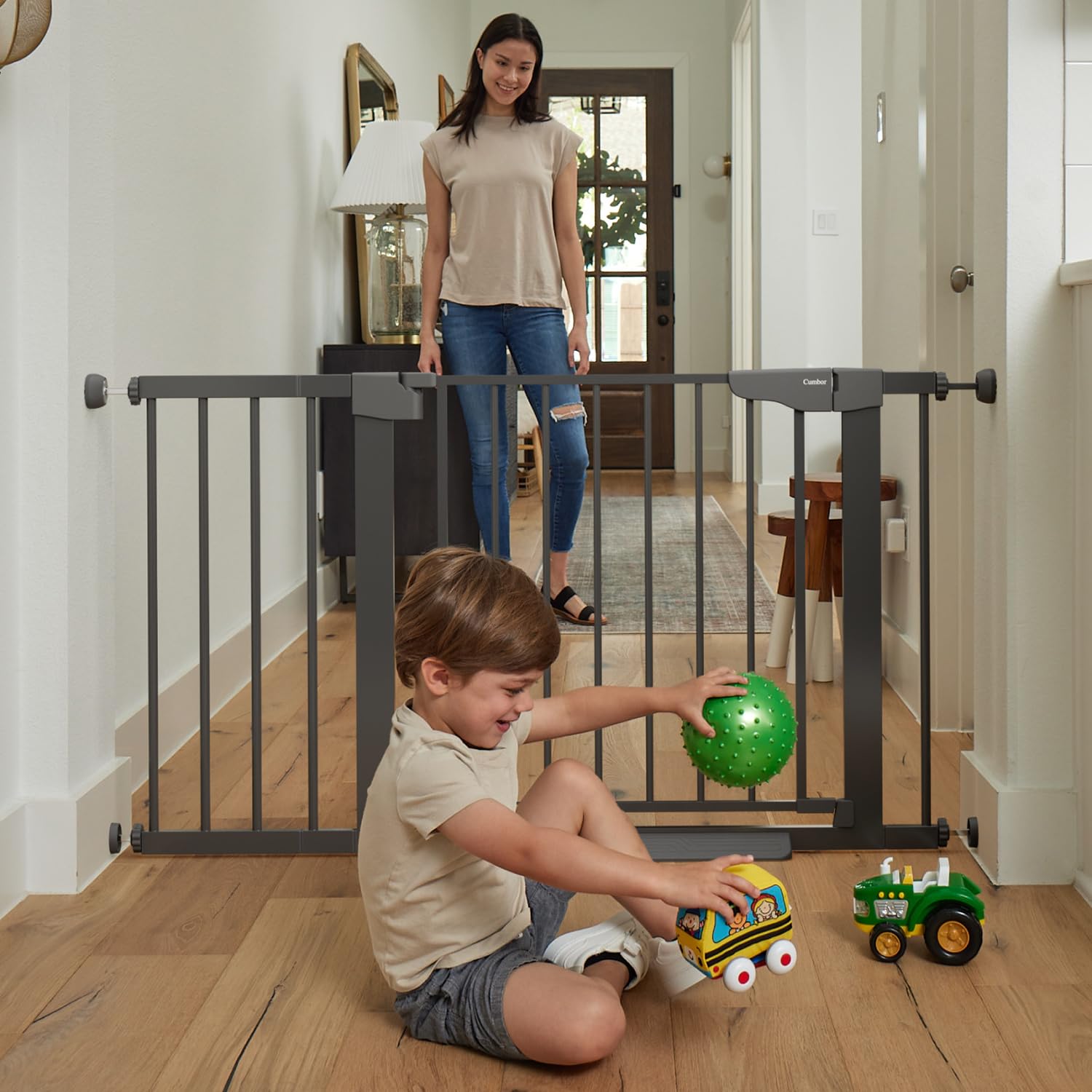 Cumbor 46 & 51.5-Inch Extra Wide Baby Gate with Auto Close - Walk Through Dog Gate for Home Safety, Stairs, and Doorways | Perfect for Childproofing and Pet Containment