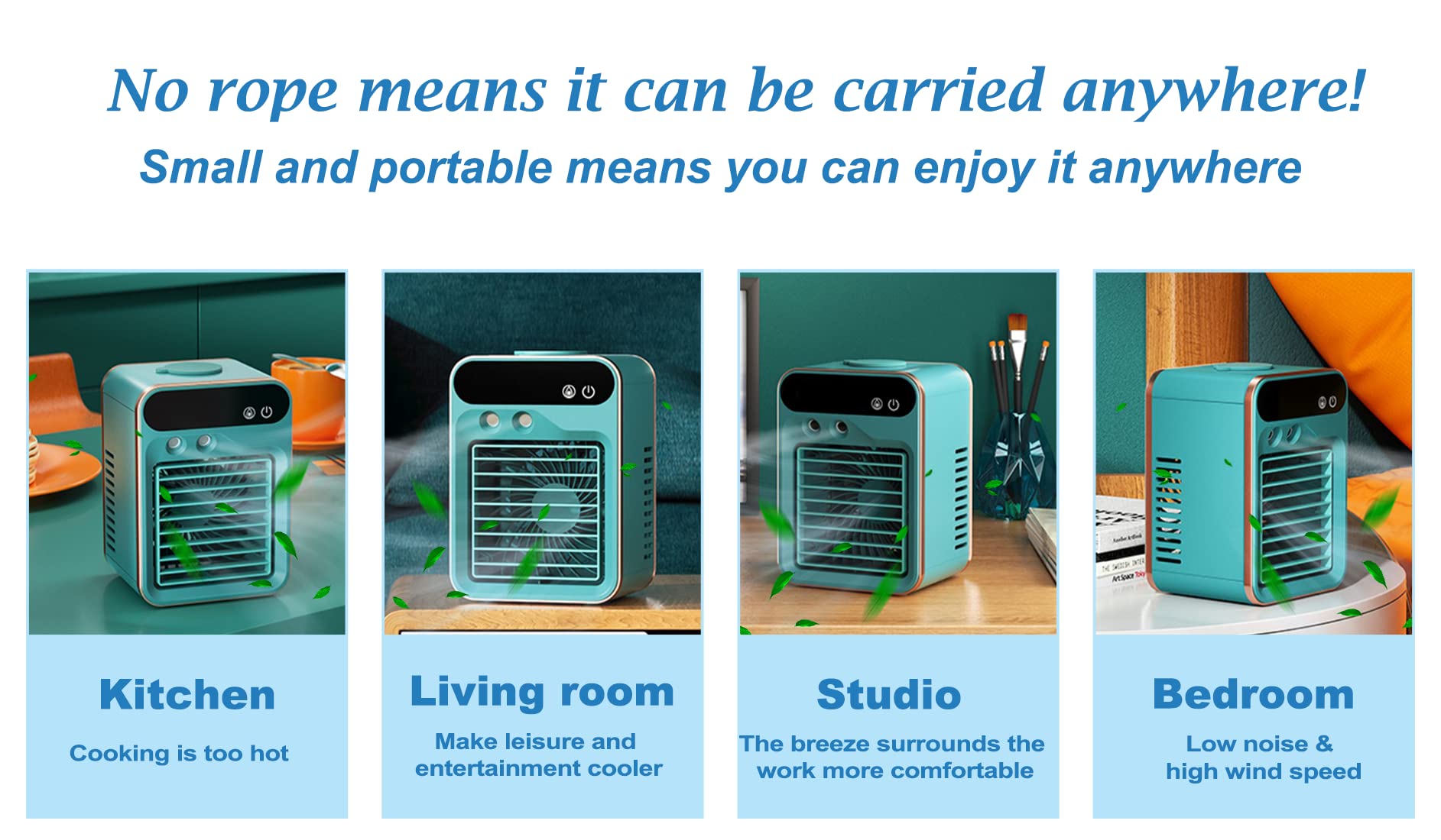 Portable Air Conditioner - 4000mAh Rechargeable Personal Cooling Fan with 3 Speed Settings & Mist Function, Evaporative Cooler for Home, Bedroom, Office (Green) - Stay Cool Anywhere, Perfect for Hot Days, Work Desks & Small Spaces