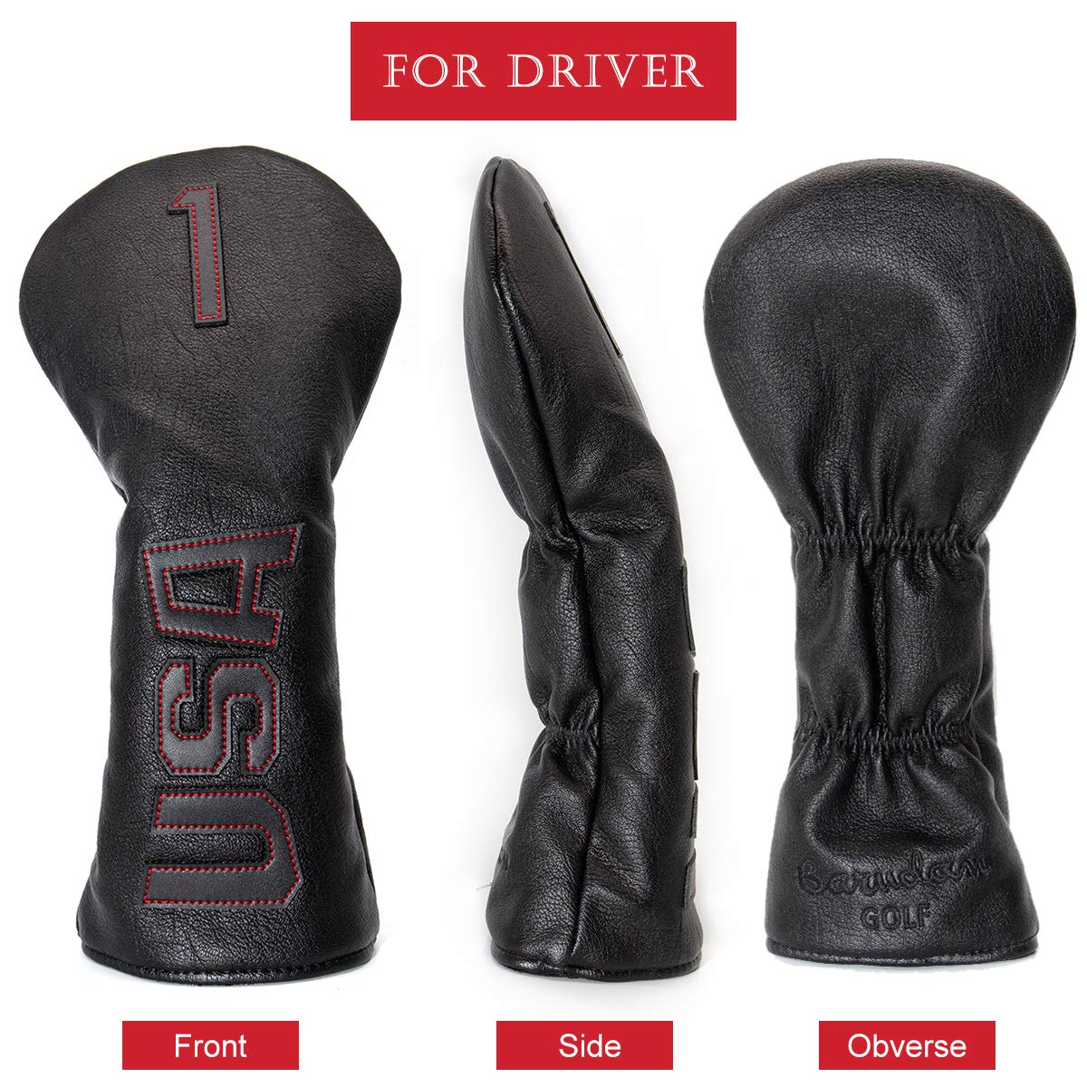 Premium Golf Driver & Fairway Wood Headcovers - Thick Synthetic Leather Protection for TaylorMade, Titleist & Callaway Clubs | Durable USA-Made Rescue Black Design | Perfect for Course Play & Club Protection During Travel