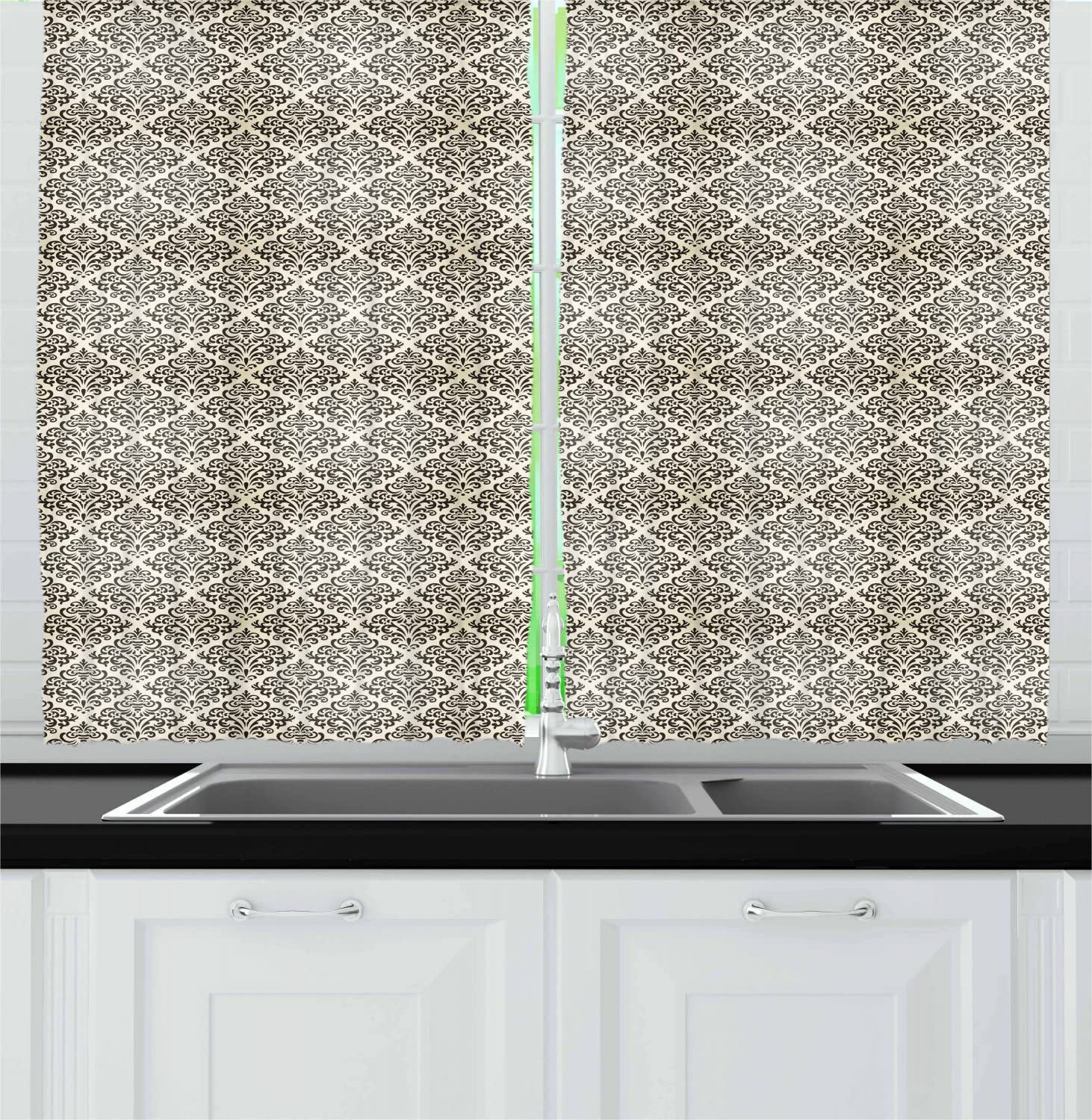 Ambesonne Vintage Damask Floral Swirls Kitchen Curtains - 55