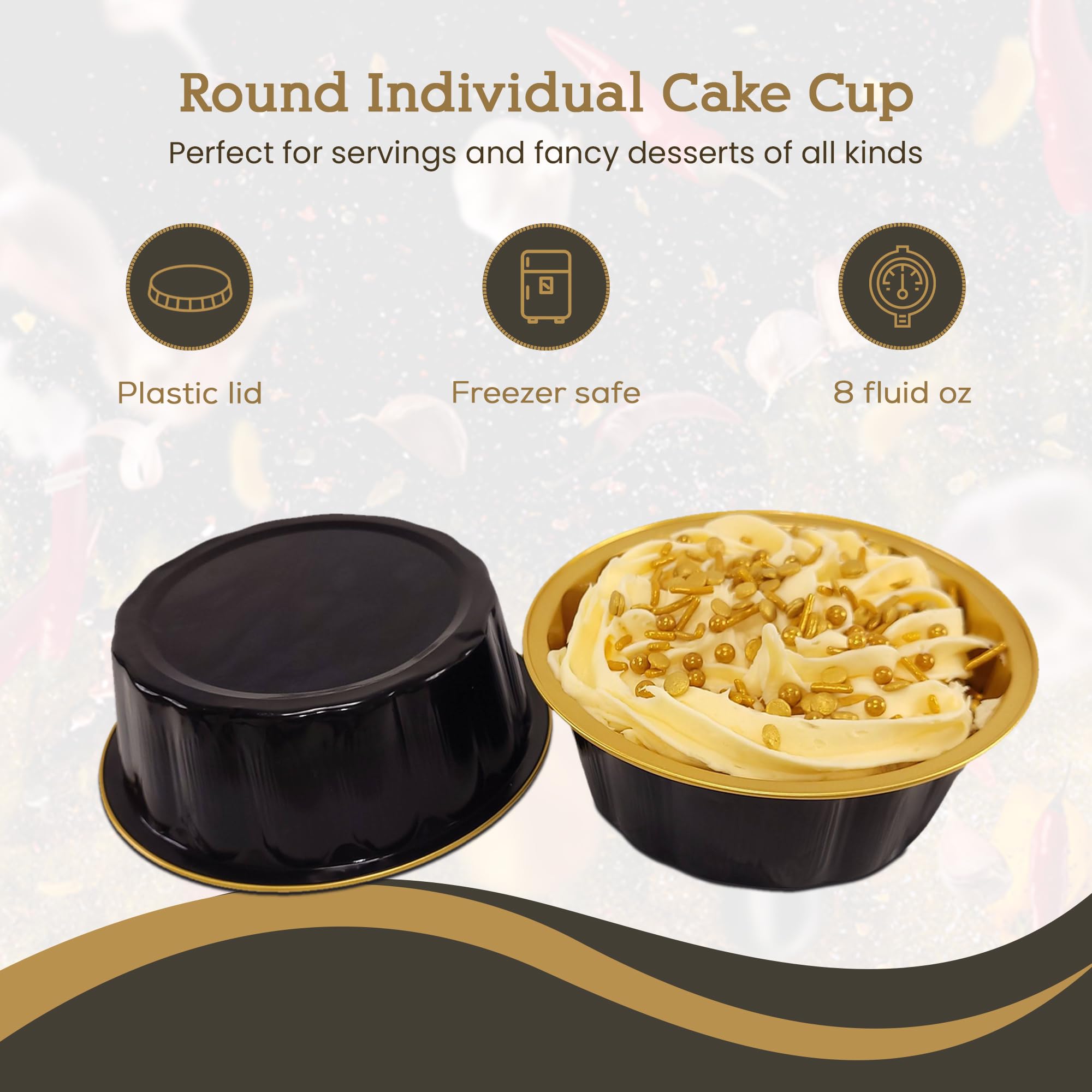 KitchenDance 8 oz Disposable Round Aluminum Foil Pans with Snap-on Lids - Mini Cake Pans for Baking, Cupcakes & Desserts | Sturdy Scalloped Design, Vibrant Colors | Perfect for Parties, Picnics & Meal Prep (Pack of 50)