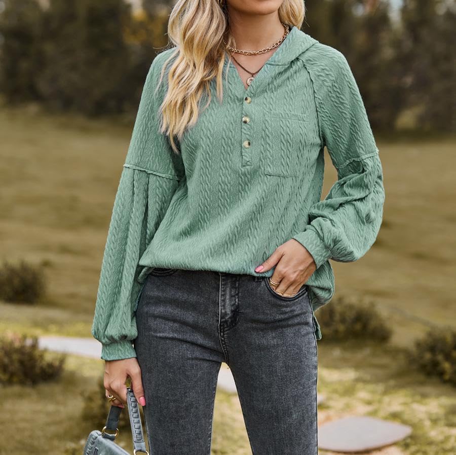 Women's Oversized Hooded Sweatshirt - Casual Long Sleeve Button Down Collar Pullover Top with Pockets | Cozy Knit Fashion for Lounge, Travel & Streetwear Outfits
