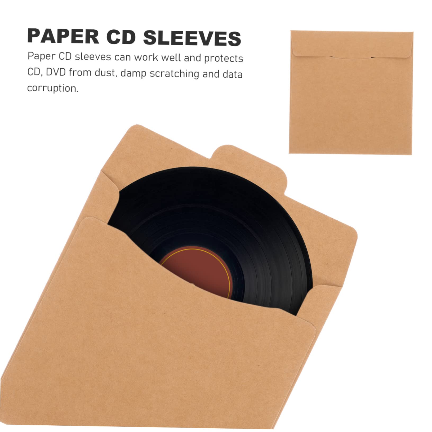 Jojofuny 50pcs Kraft Paper CD/DVD Sleeves - Thick Protective Storage Envelopes for Media, Movies & Music | Organize & Protect Your Disc Collection at Home or Office