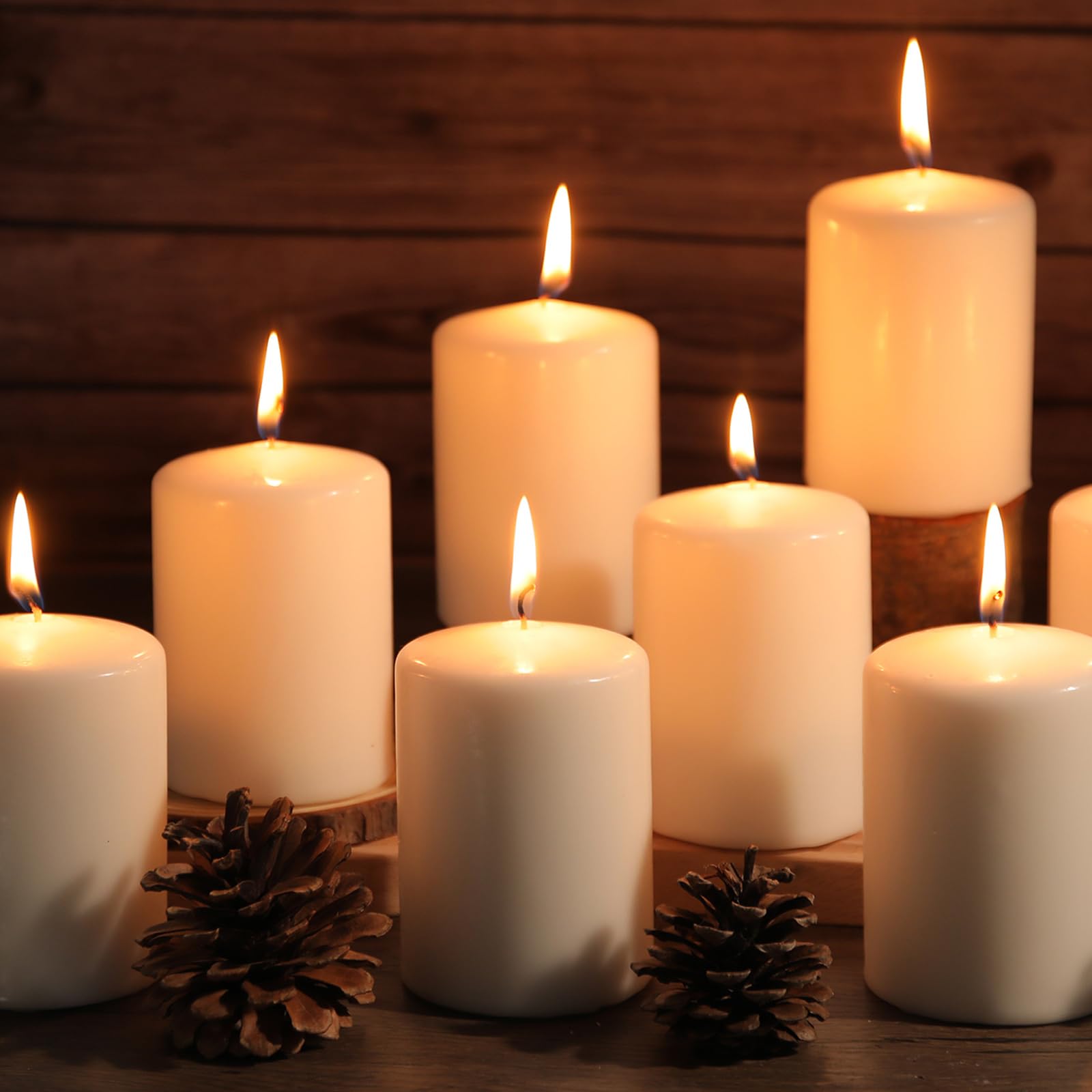 12 Pack Unscented Pillar Candles - 70 Hours Burn Time, Smokeless, 2.8