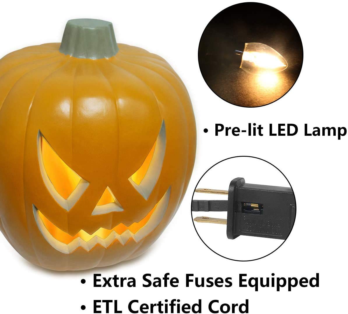 Large 21in Halloween Pumpkin Lantern with LED Light - Jack o' Lantern Decor for Indoor & Outdoor - Spooky Party, Porch, Yard, and Home Decoration