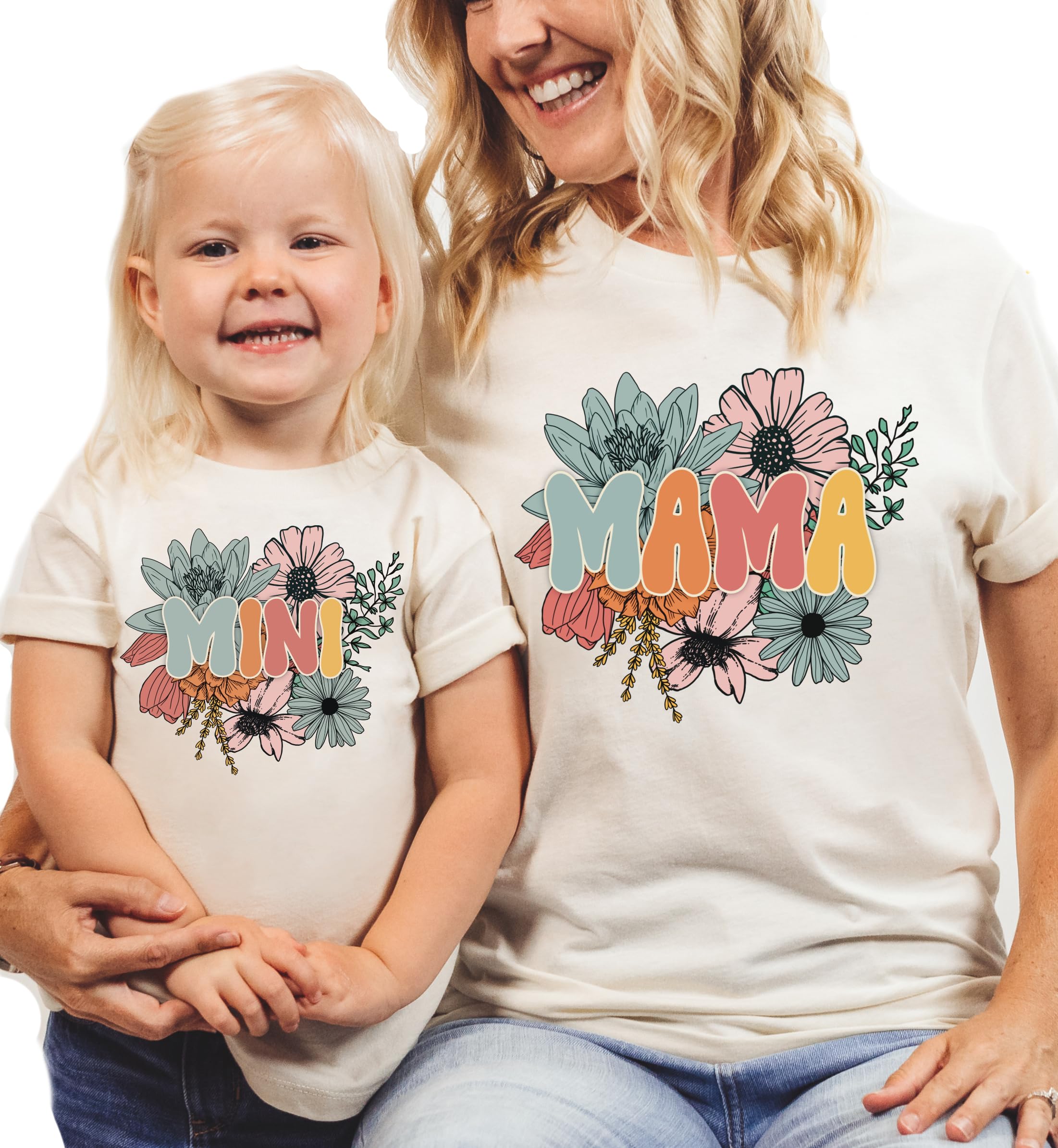 Floral Matching Mommy and Me Shirts - Mother Daughter Outfits for Women & Girls - Cute Mother's Day Gift, Baby Shower Present, Newborn Girl Onesie - Perfect for Family Photos, Special Occasions & Mother-Daughter Bonding Moments