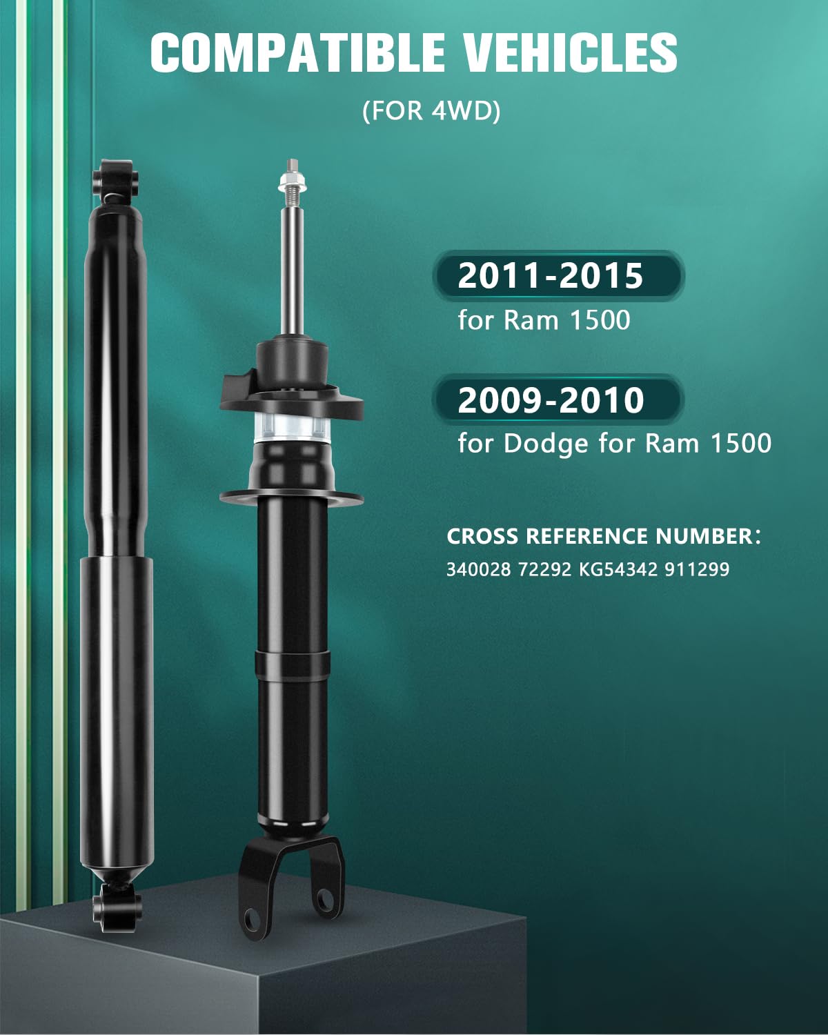 4x AUTOMUTO Shock Absorbers Struts - Compatible with 2009-2010 Dodge Ram 1500 & 2011-2015 Ram 1500 (Front & Rear) - OE# 340028 KG54342 - Smooth Ride for Off-Roading, Towing & Daily Commuting