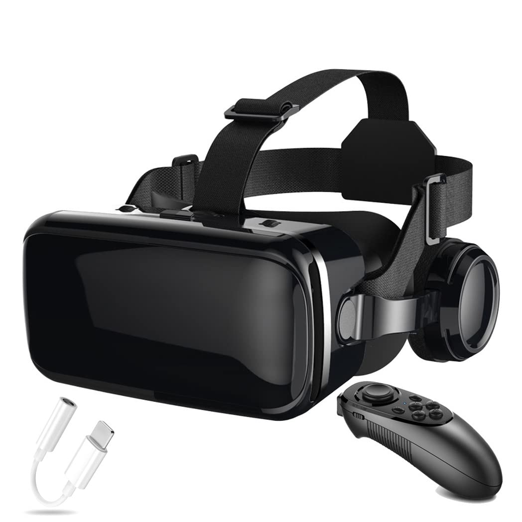 3D VR Headset with Bluetooth Controller - Compatible with iPhone 13 Pro Max/13 Pro/13/12/11, Samsung Galaxy S21, Huawei & Xiaomi Series - Immersive Gaming & Virtual Reality Experience for Movies, Travel & Education