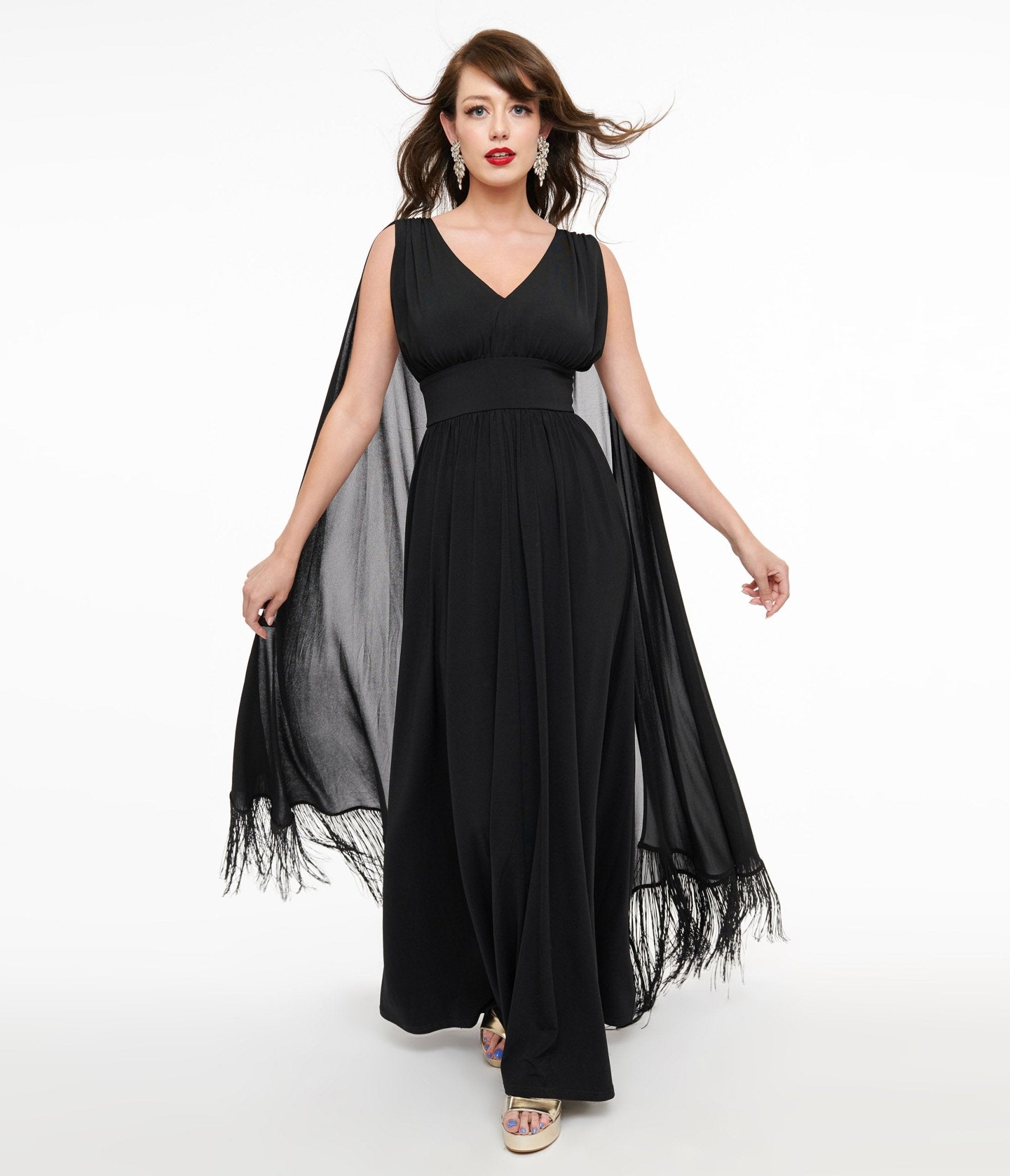 Vintage 1970s Black Fringe Cape Maxi Dress by Smak Parlour - Boho Hippie Costume for Halloween, Retro Party & Music Festival Outfit
