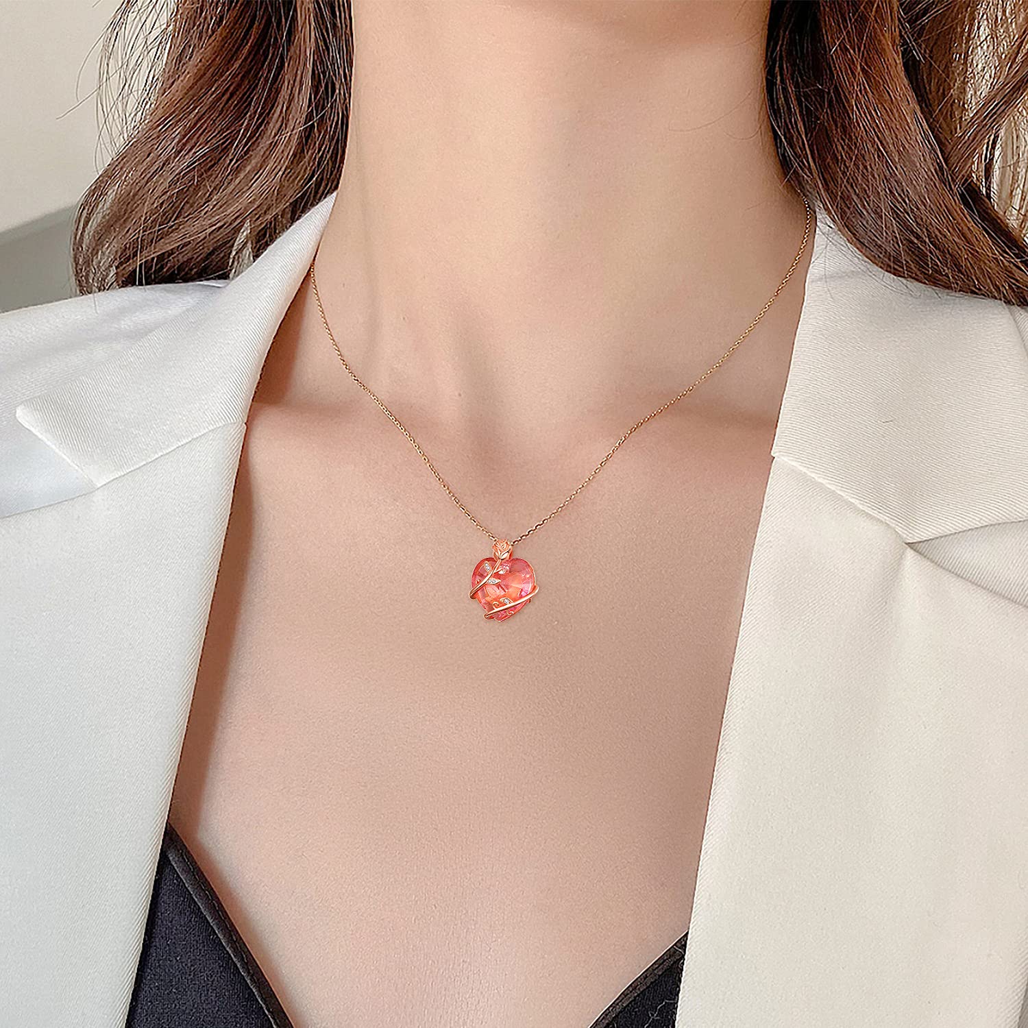 TANGPOET Sterling Silver Pink Crystal Rose Flower Necklace - Rose Gold Plated Pendant for Women, Perfect Gift for Mother's Day, Valentine's Day & Birthdays | Elegant Jewelry for Daily Wear, Date Nights & Special Occasions