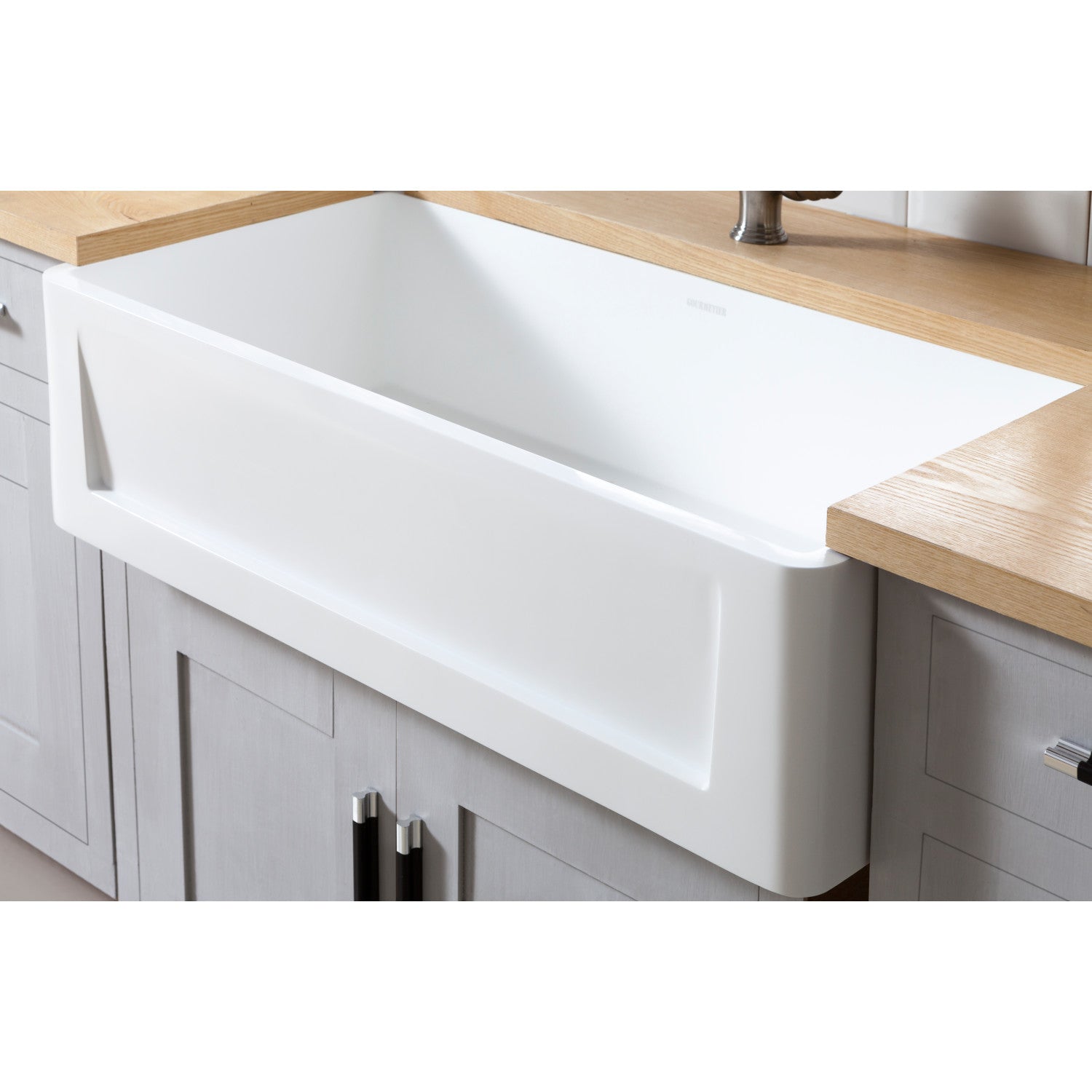 Arcticstone 36 Inch White Farmhouse Kitchen Sink - Solid Surface Apron Front Single Bowl with Strainer, Matte Finish - Perfect for Modern Farmhouse & Rustic Kitchen Designs