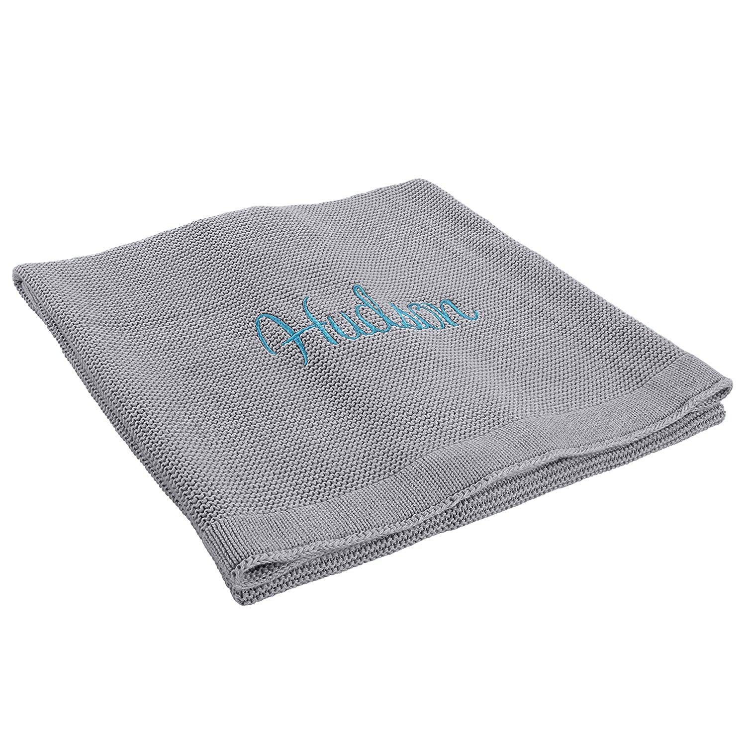 Custom Baby Blanket with Name - Personalized Newborn Gift for Boys & Girls - Soft Knit Cotton for Nursery & Travel