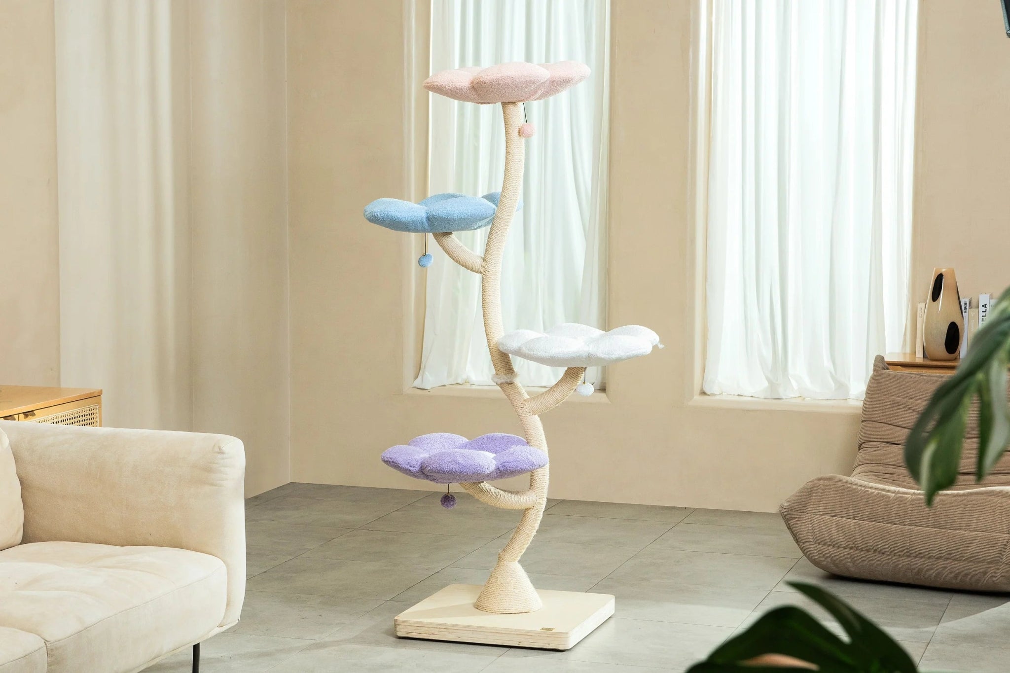 Premium 4-Tier Fairy Cat Tower with Designer Flower Perches - Stylish & Durable Cat Tree for Indoor Play, Climbing, and Lounging - Perfect for Small Spaces and Multi-Cat Homes