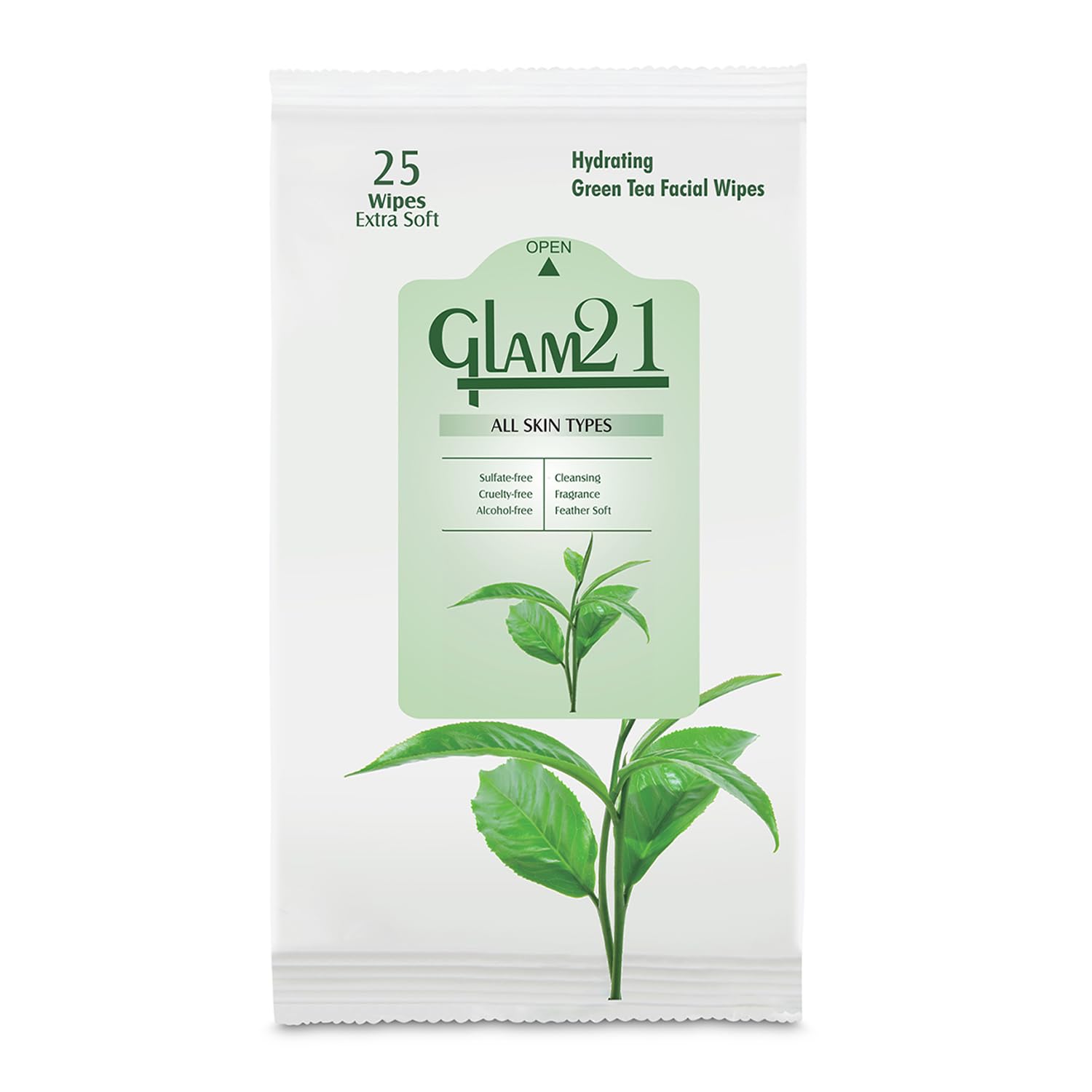 Glam21 Facial Wipes - Super Soft & Moisturizing Green Tea Cleansing Wipes for Makeup Removal & Skin Refreshment | Pack of 25 | Perfect for Travel, Gym & Daily Skincare Routine
