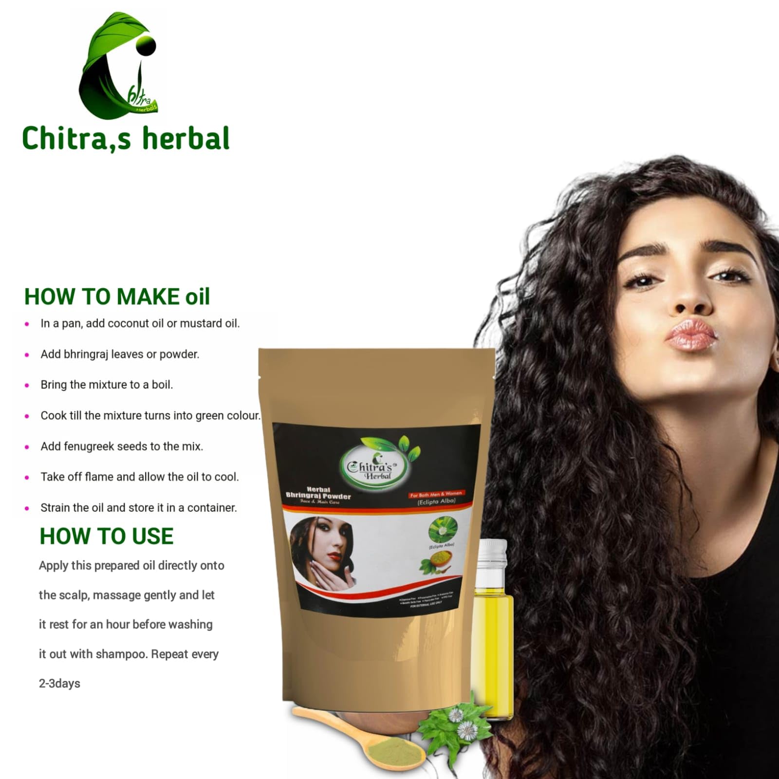Chitra's Herbal Hair Care - Bhringraj & Hibiscus Powder Combo for Hair Growth & Nourishment (2-Pack) | Natural Ayurvedic Treatment for Dry, Damaged Hair & Scalp Health | Perfect for DIY Hair Masks & Herbal Hair Care Routines