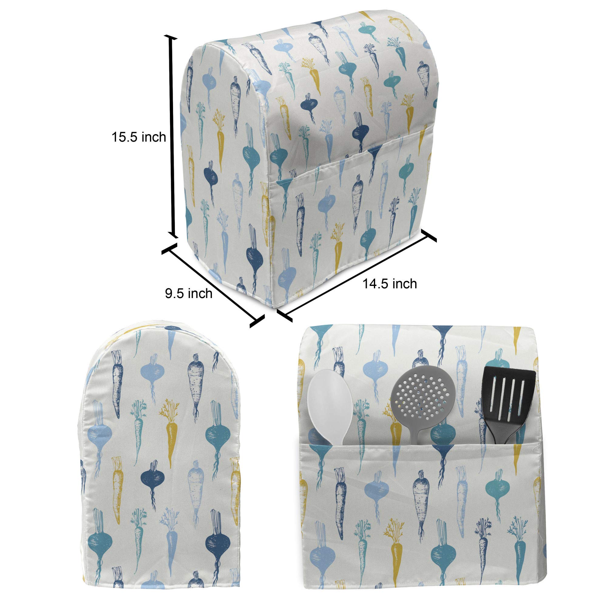 Ambesonne Vegetable Stand Mixer Cover - Turnip and Carrot Design, 6-8 Quart Kitchen Appliance Organizer with Storage Pocket, White Multicolor - Perfect for Baking, Cooking, and Kitchen Organization