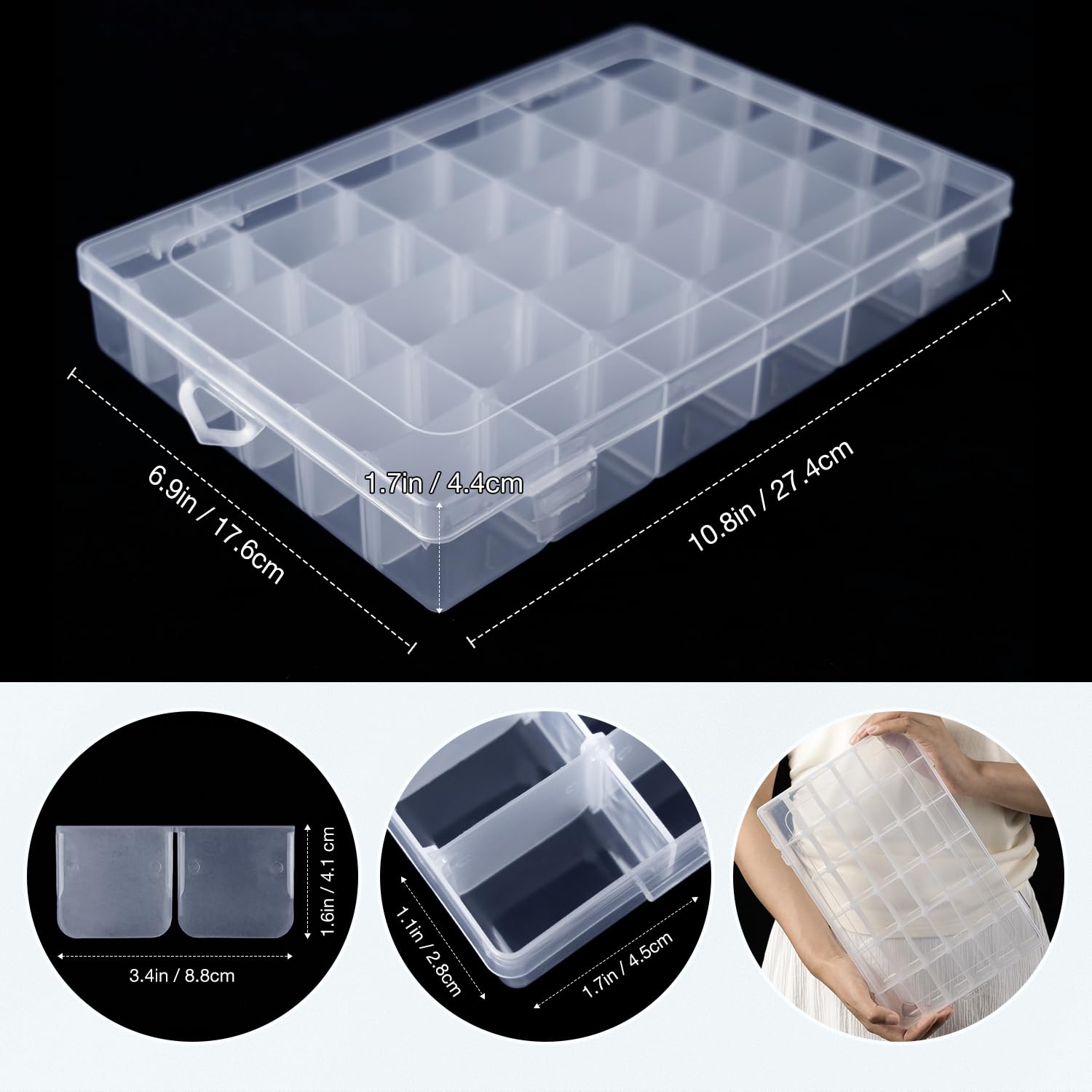 Benbilry 36 Grids Clear Plastic Organizer Box with Adjustable Dividers - 36 Compartment Storage Container for Beads, Fishing Tackles, Jewelry & Craft Supplies | Perfect for DIY Projects, Home Organization & Office Use