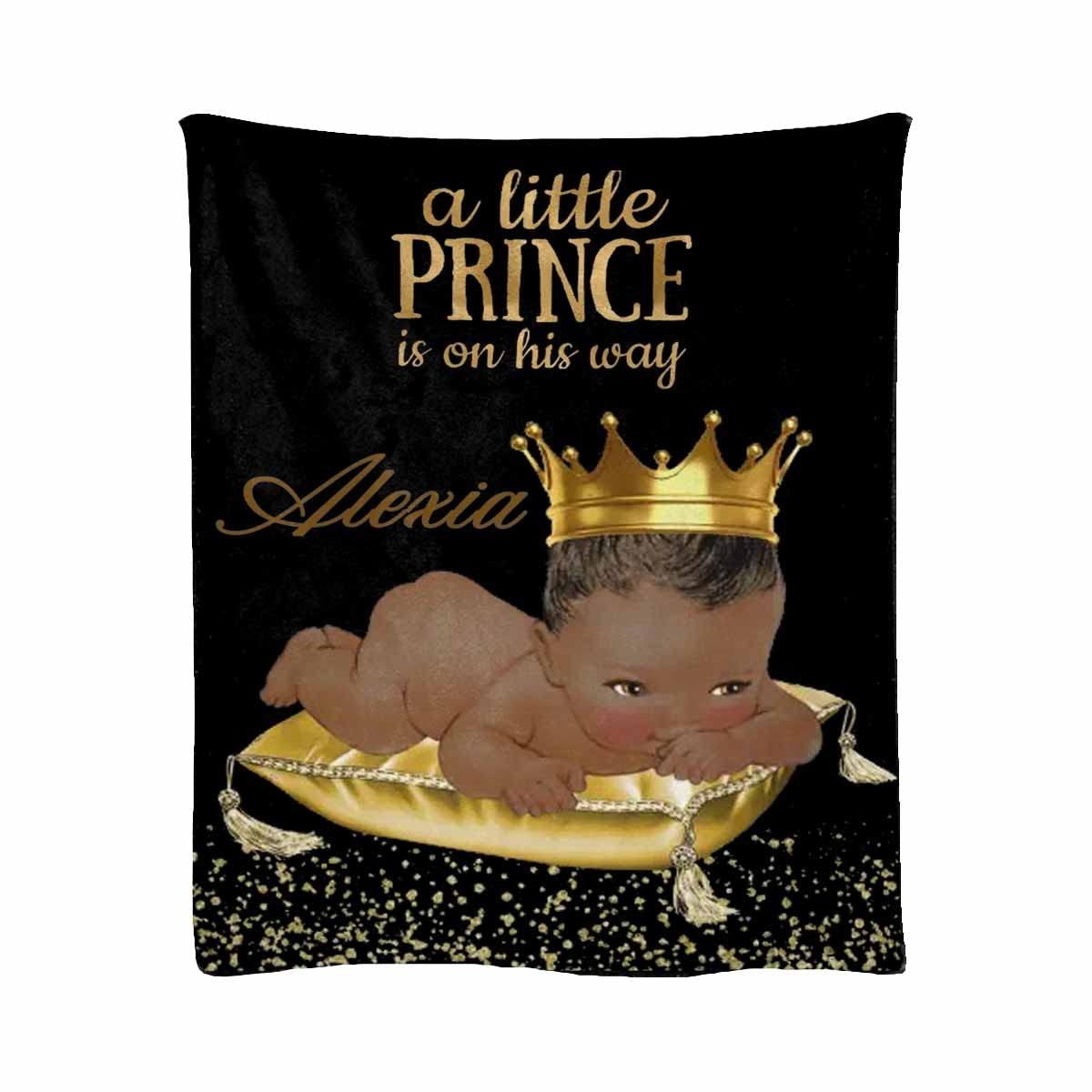 Personalized Name Fleece Throw Blanket for Sister - Black & Gold African American Prince Baby Blanket - Twin Size 70x80 Inches - Soft Couch, Bed & Sofa Decorative Blanket - Perfect for Gifts, Nursery, Living Room & Cozy Nights