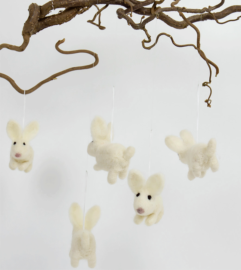 White Hanging Felt Rabbit Plush Toy - Handmade by AfroArt - Perfect for Easter Decor, Nursery Room, and Gift Giving