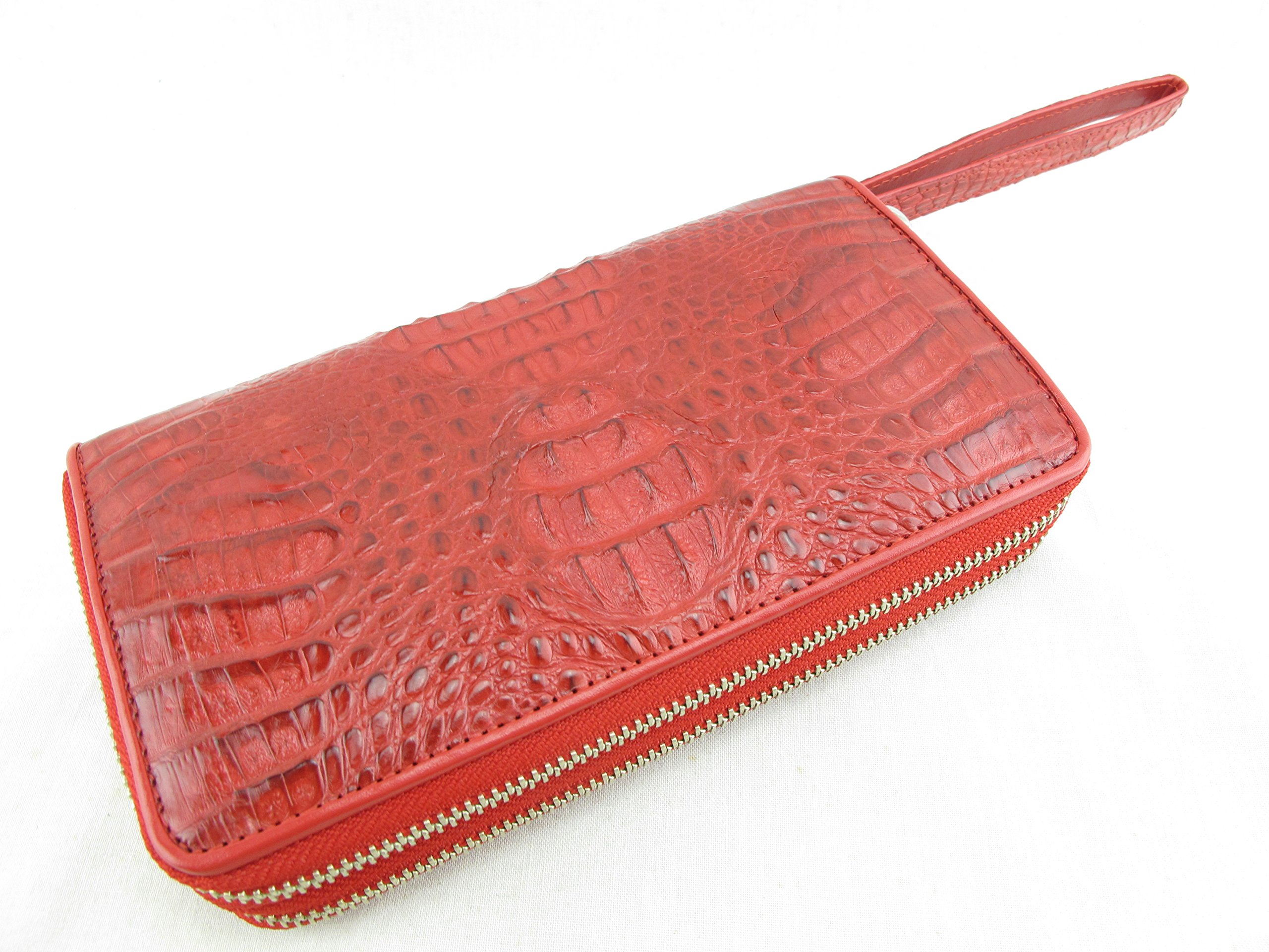 Genuine Caiman Skin Leather Zip Around Wristlet Wallet for Women - Luxury Crocodile Embossed Purse with RFID Protection - Perfect for Everyday Use, Travel & Special Occasions