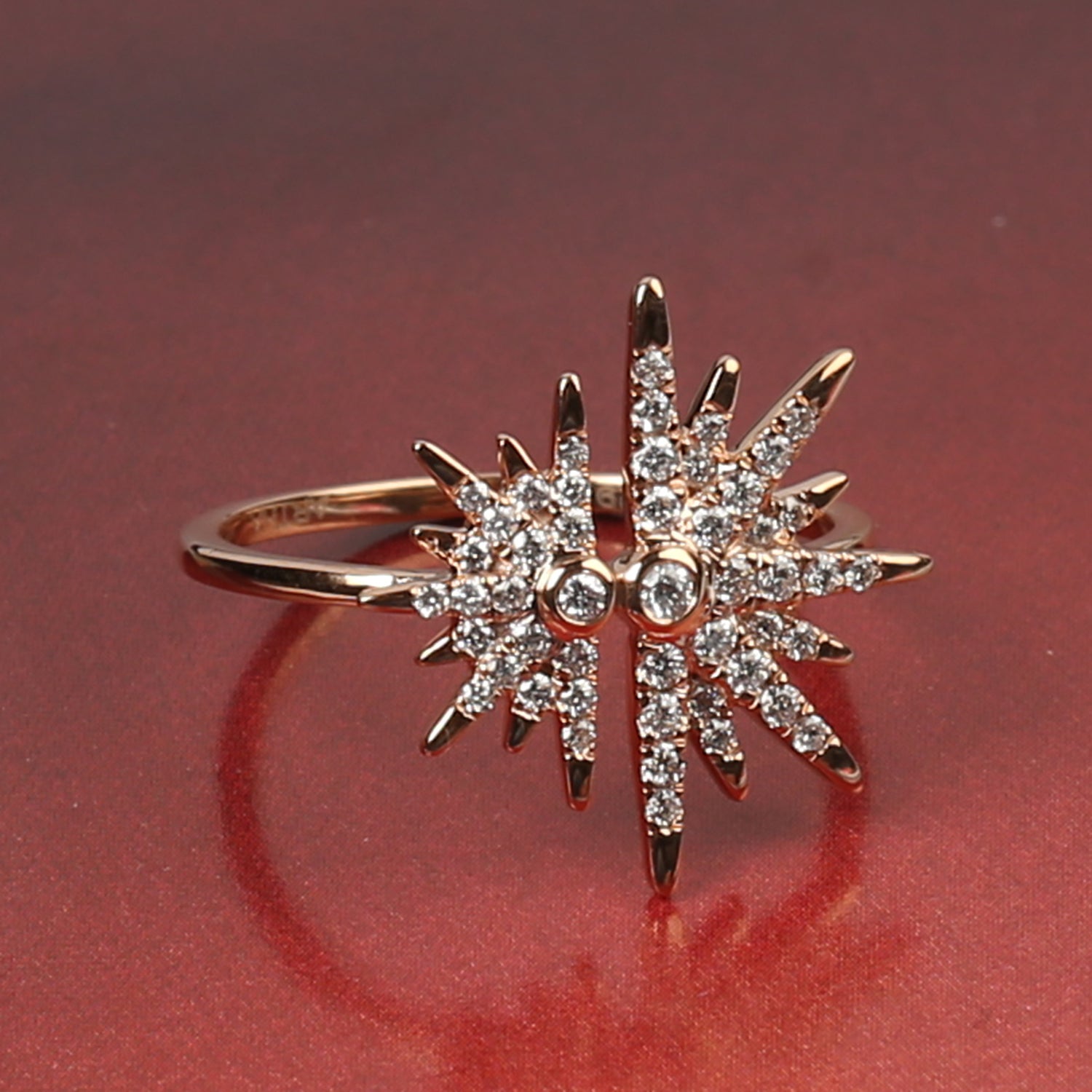 18K Rose Gold Pave Diamond Starburst Ring - Handmade Wedding Engagement Ring for Women, Perfect for Anniversary, Proposal & Special Occasion Gifts