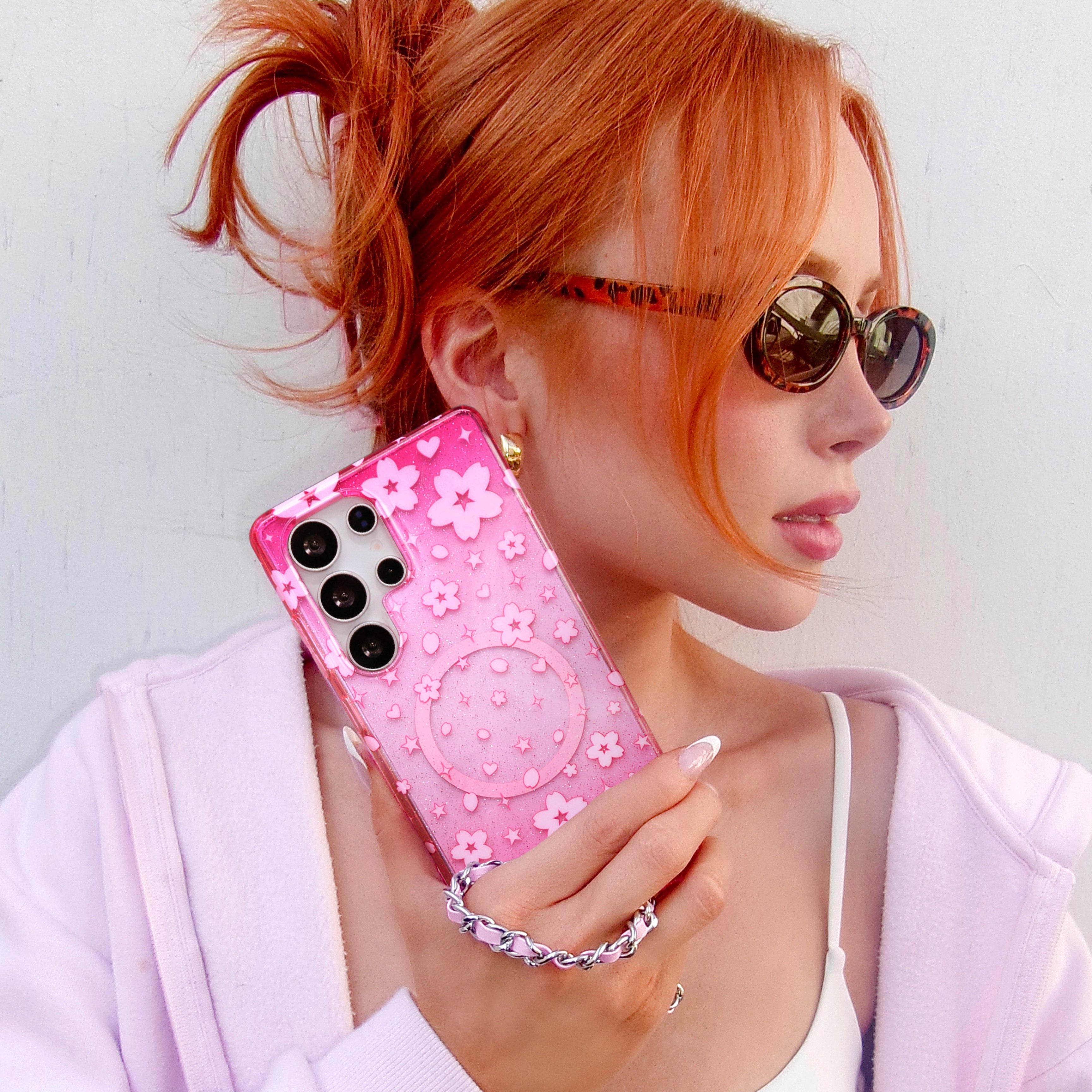Cherry Blossom Glitter Samsung Phone Case - Elegant & Protective Cover for Samsung Galaxy S21/S20/Note 20 - Perfect for Spring Outfits & Everyday Use