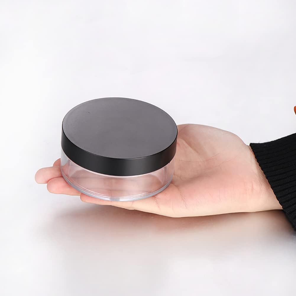 2 Pack Black 50g Empty Plastic Loose Powder Containers - Refillable Cosmetic Powder Jars for Makeup, Travel-Friendly Face Powder Storage Case | Perfect for Travel, Home & Professional Makeup Kits