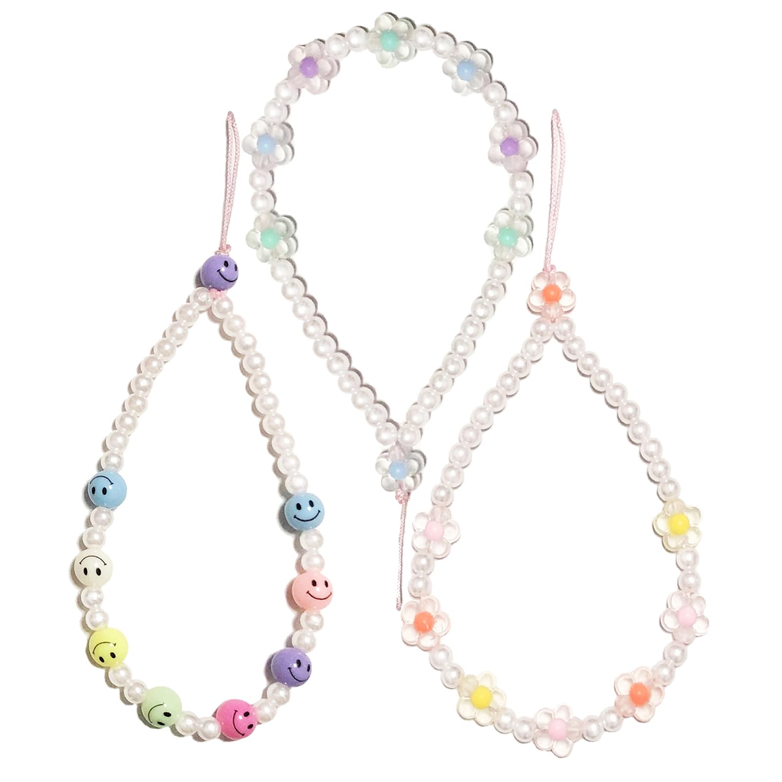 Y2K Cute Beaded Phone Lanyard Wrist Strap - Smiley Face & Flower Anti-Lost Bracelet Chain for Women | Perfect for Work, Travel & Phone Security