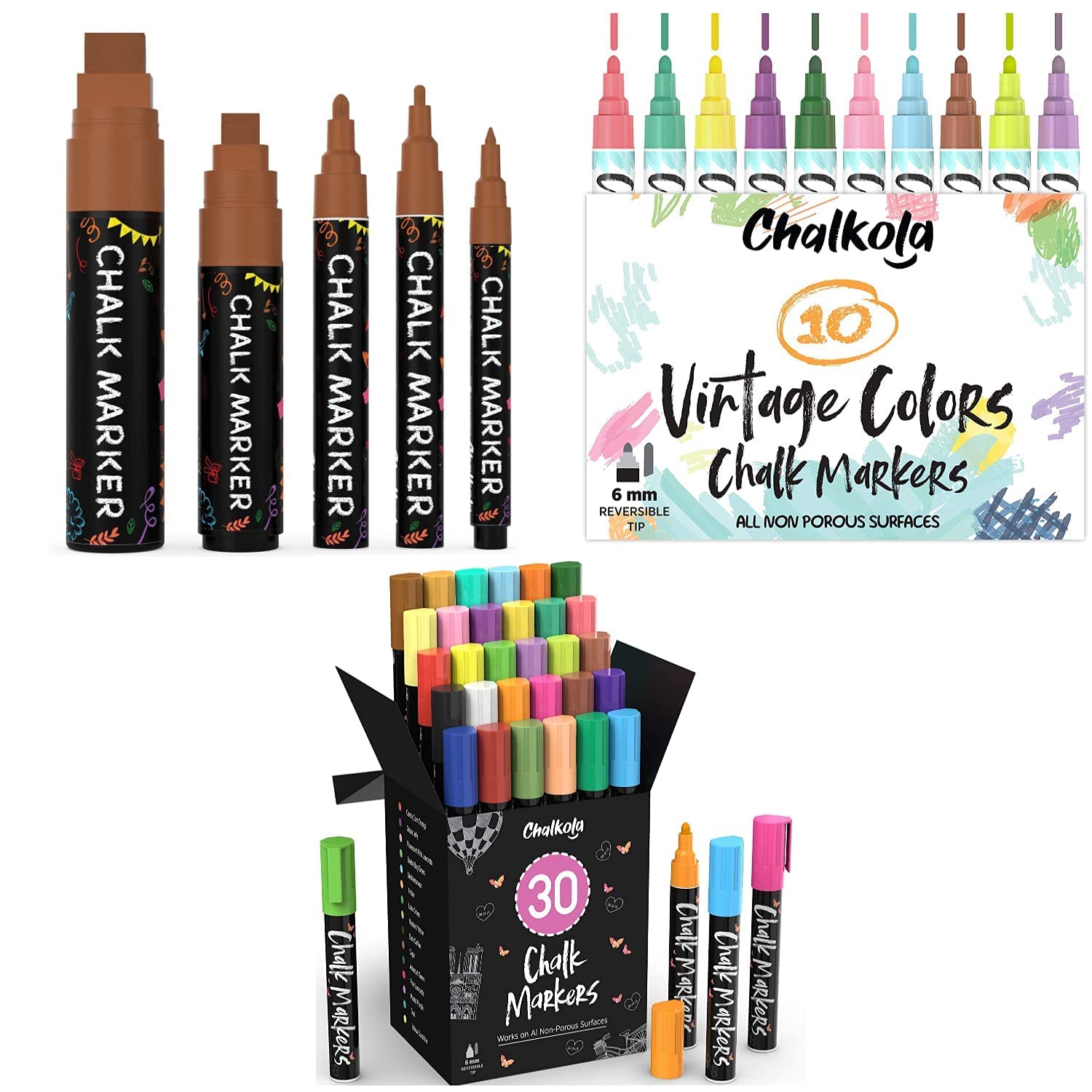 Premium Chalk Bundle - 5 Brown, 30 Pastel & Neon, 10 Vintage Chalks for Sidewalk Art, Classroom Teaching & Kids Outdoor Activities