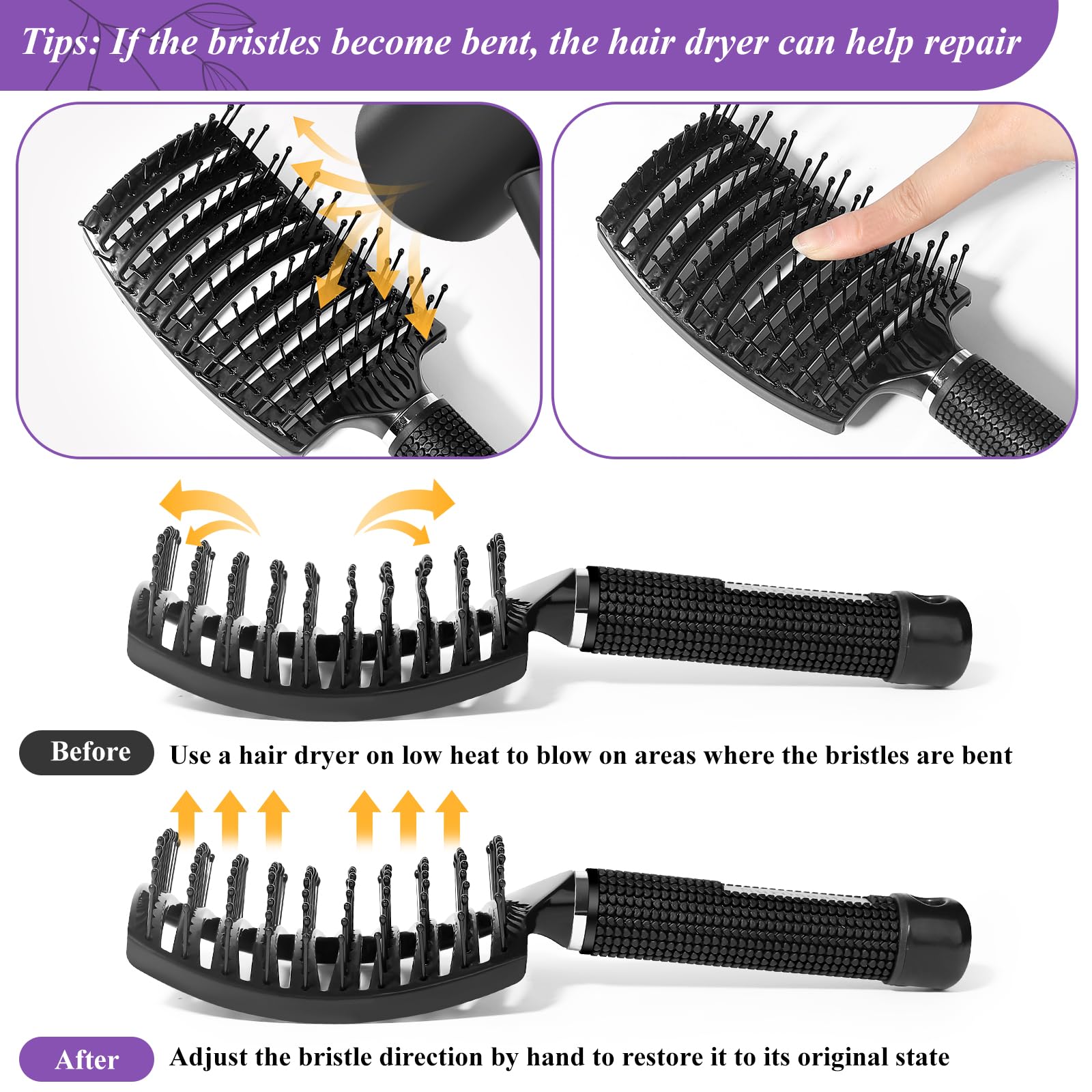**Detangling Hair Brush for Women, Men & Kids - Curved Vent Brush for Wet & Dry Hair - Faster Blow Drying, Reduces Frizz & Adds Shine - Perfect for Curly, Straight, Thick or Thin Hair (Black) - Ideal for Home, Travel & Salon Use**