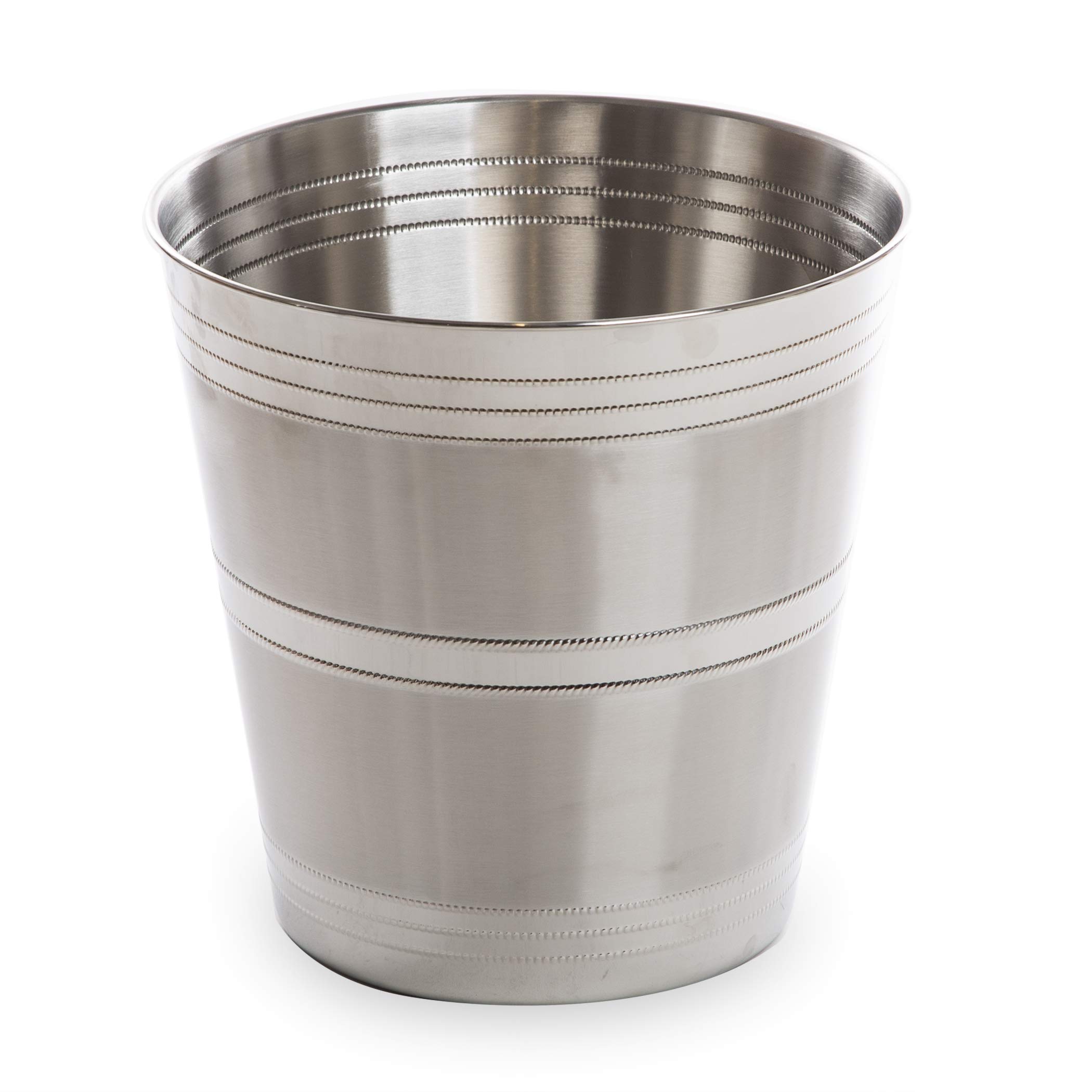 BINO Stainless Steel Trash Can - 5L Metal Waste Basket for Home, Office, Bathroom, Kitchen & Dorm Room - Modern Desk & Bedroom Garbage Bin with Shiny Stripes - Perfect for Waste Disposal in Living Spaces, Workstations & Bath Areas