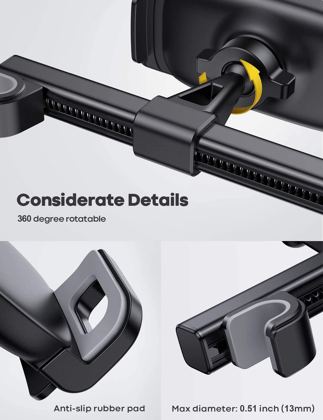 Lamicall Universal Car Tablet Mount - Adjustable Headrest Tablet Holder for iPad Pro/Air/Mini, Galaxy Tab, Fire HD, 4.7-13
