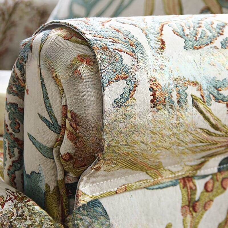 Tropical Yellow Blue Floral Toile Pattern Foam Accent Chair with Fixed Back, Arms and Pillow - Perfect for Living Room, Bedroom or Office Decor