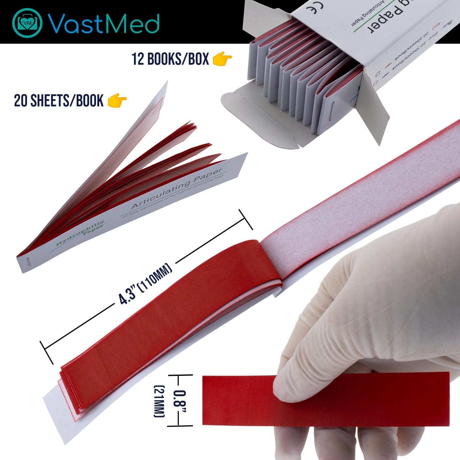 VASTMED 240PCs Dental Grade Articulating Papers - Double-Sided Micron Bite Paper & Film for Occlusal and Interproximal Adjustments | Perfect for Dentists, Orthodontists & Dental Labs | Ideal for Bite Registration, Crown Fitting & Dental Restoration Procedures