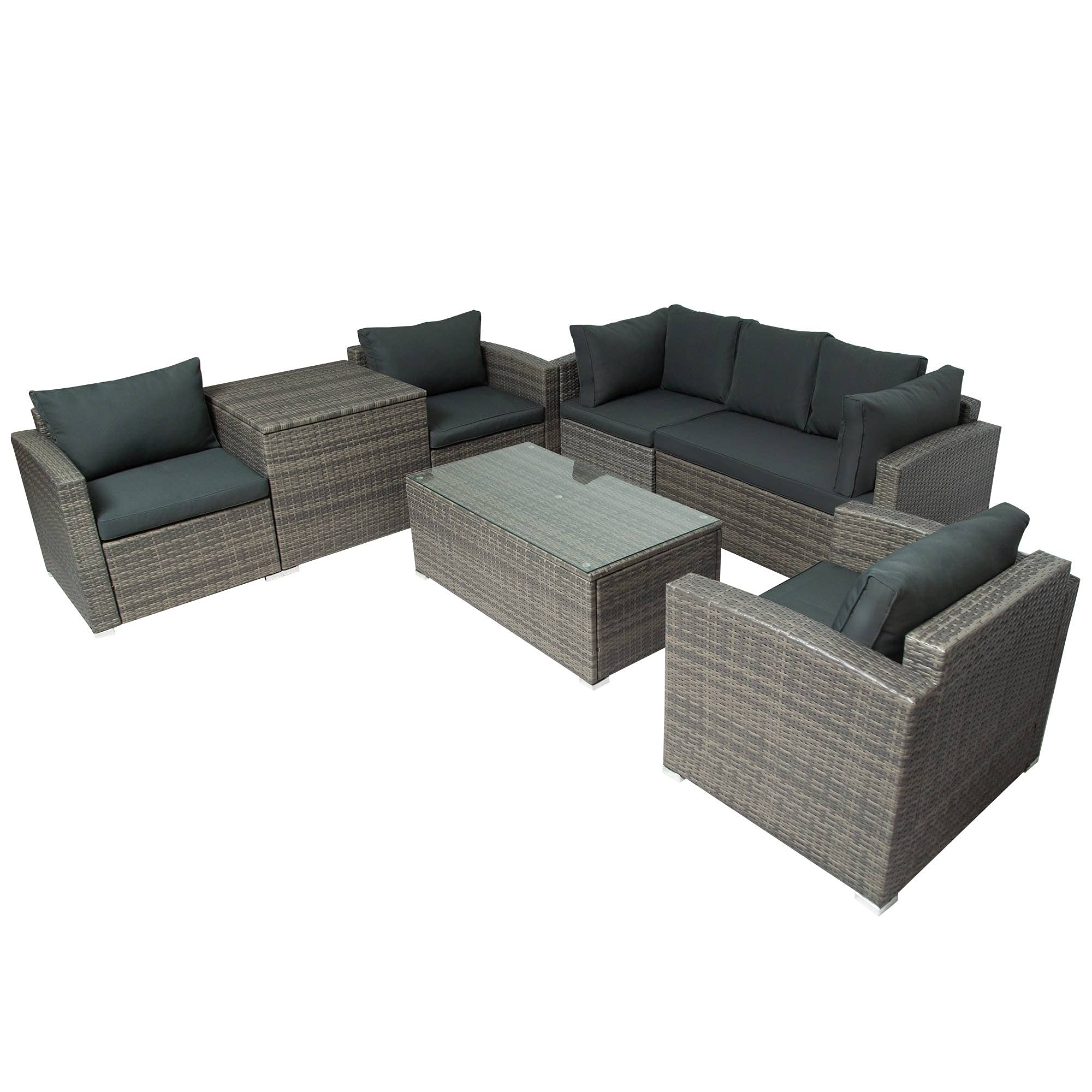 7-Piece Outdoor Patio Furniture Set - All-Weather Wicker Sectional Sofa with Cushions, Coffee Table & Storage Box (Gray) - Perfect for Backyard, Deck, Poolside & Garden Relaxation