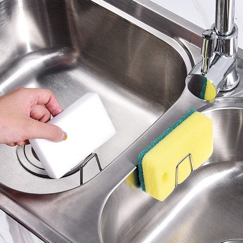 Stainless Steel Sponge Holder with Hook - Quick Drying Rustproof Kitchen Sponge Caddy for Sink, Waterproof Soap Dish & Sponge Storage (2 Pack) - Perfect for Kitchen, Bathroom & RV Organization