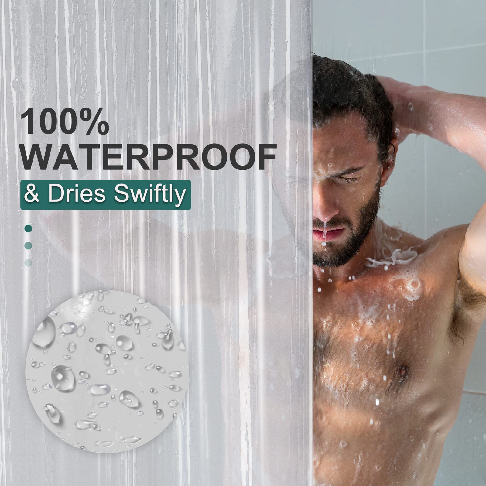 AmazerBath 36x72 Inch Heavy Duty Clear PEVA Shower Curtain - Waterproof Plastic Walk-in Shower Stall Liner with 2 Weighted Stones & 6 Grommet Holes - Perfect for Small Bathrooms, RV Showers & Apartment Bathrooms