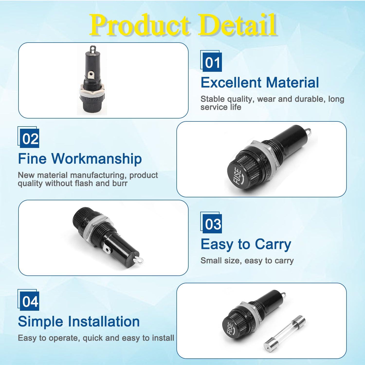 5Pcs 30A 250V 6x30mm Panel Mount Fuse Holder with Glass Fuse - Screw Cap Round Thread Fuse Tube Holder for Automotive, Marine & Electrical Equipment Protection