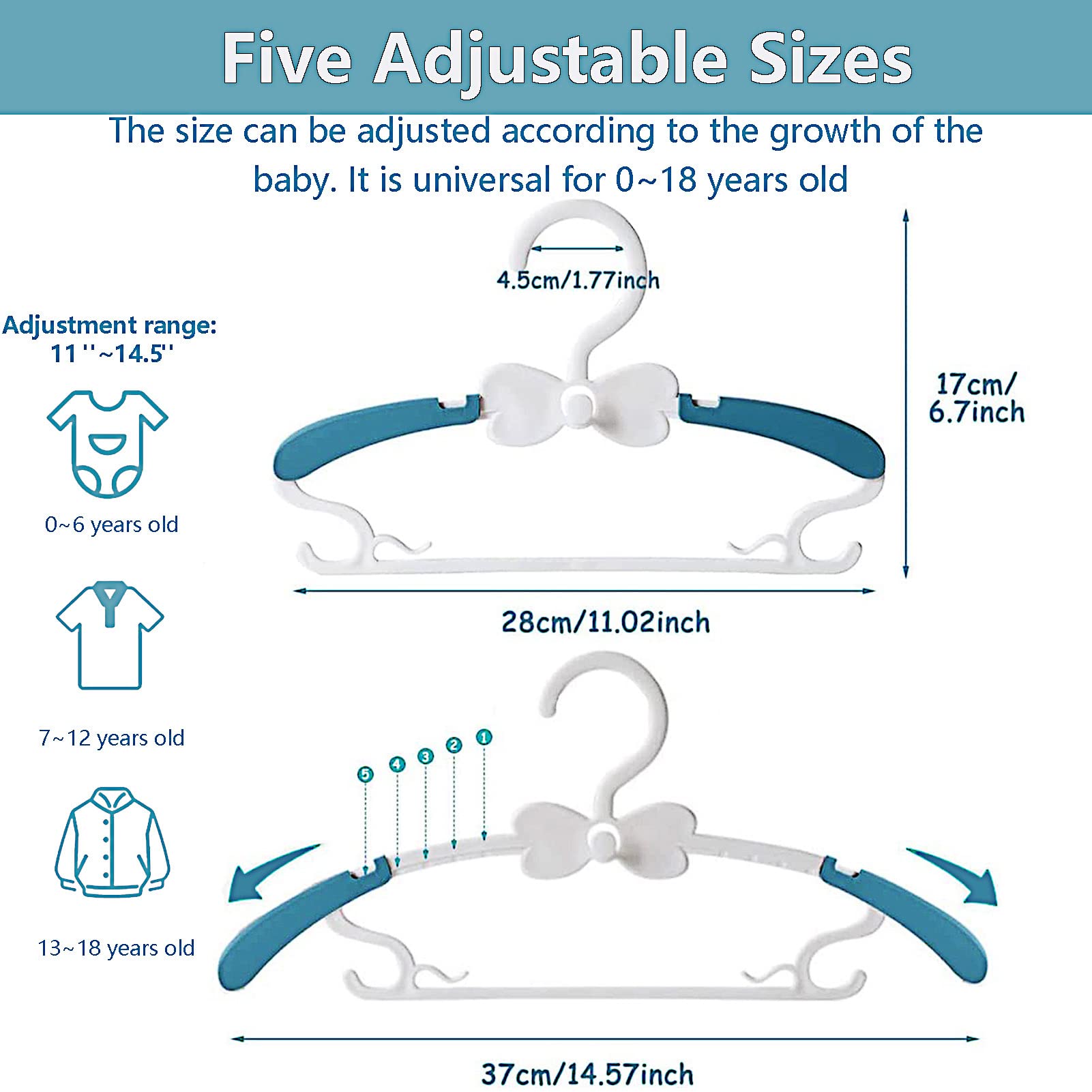 WJWSKI 20 Pack Adjustable Baby Clothes Hangers (11-14.5