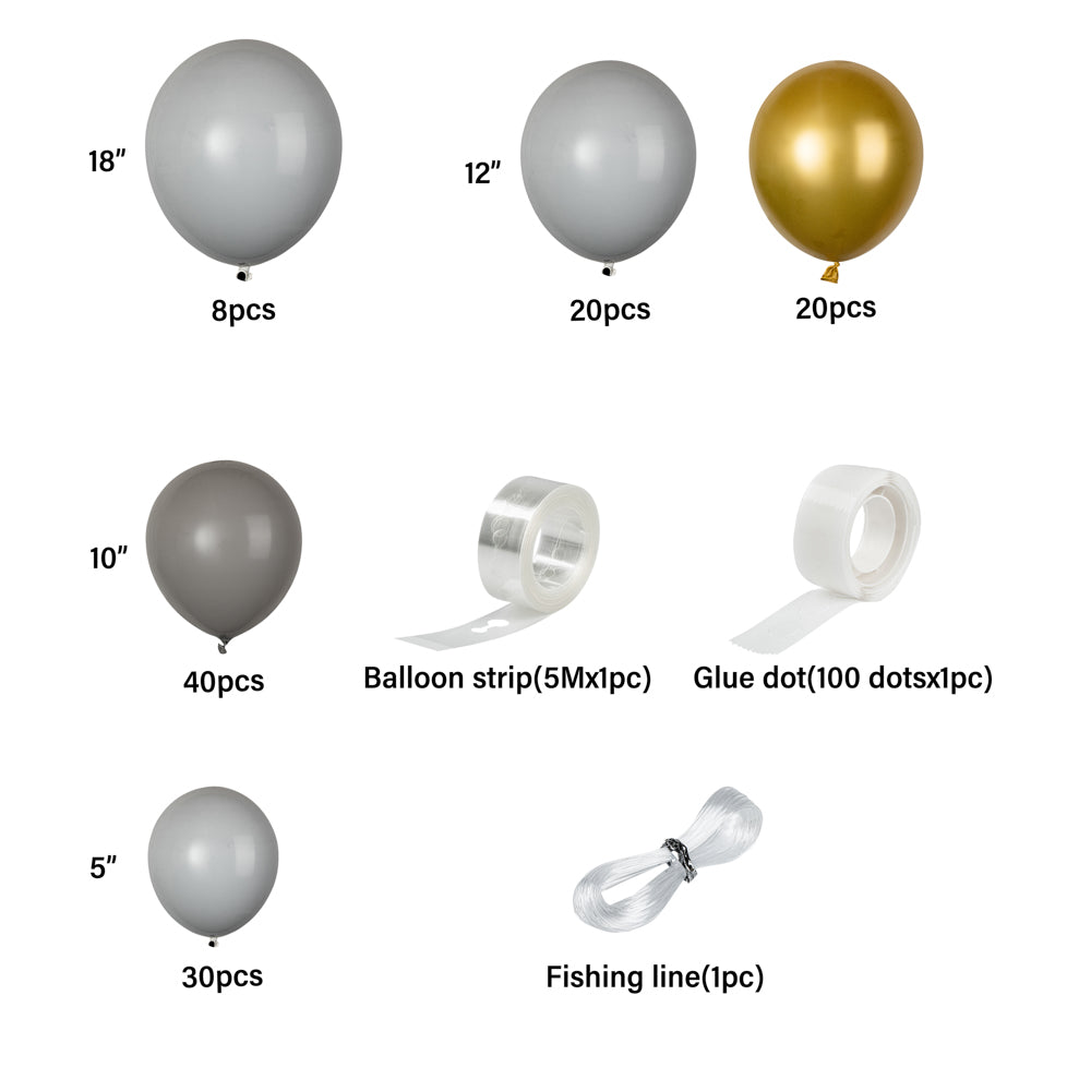 Balloonify Gray, White & Gold Balloon Arch Garland Kit - 121 Piece Party Decorations for Weddings, Birthdays & Baby Showers | Includes Premium Balloons, Tapes & Accessories