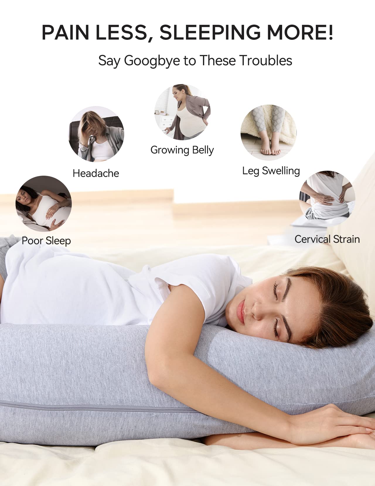Momcozy J-Shaped Pregnancy Pillow with Removable Cover - Maternity Body Pillow for Head, Neck & Belly Support - Soft Grey Pregnancy Pillow for Sleeping Comfort - Perfect for Side Sleepers & Expecting Moms
