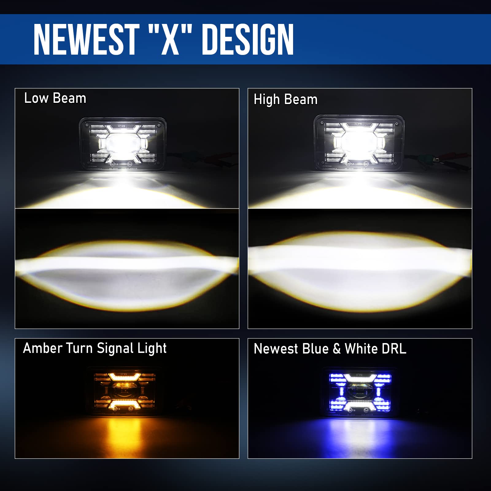 4x6 Inch LED Headlights with White/Blue DRL Halo & Amber Turn Signal - 80W Square Headlight Replacement for Peterbilt, Kenworth, Freightliner, Chevrolet, Oldsmobile Cutlass Trucks (2-Pack) - Perfect for Night Driving & Off-Road Adventures