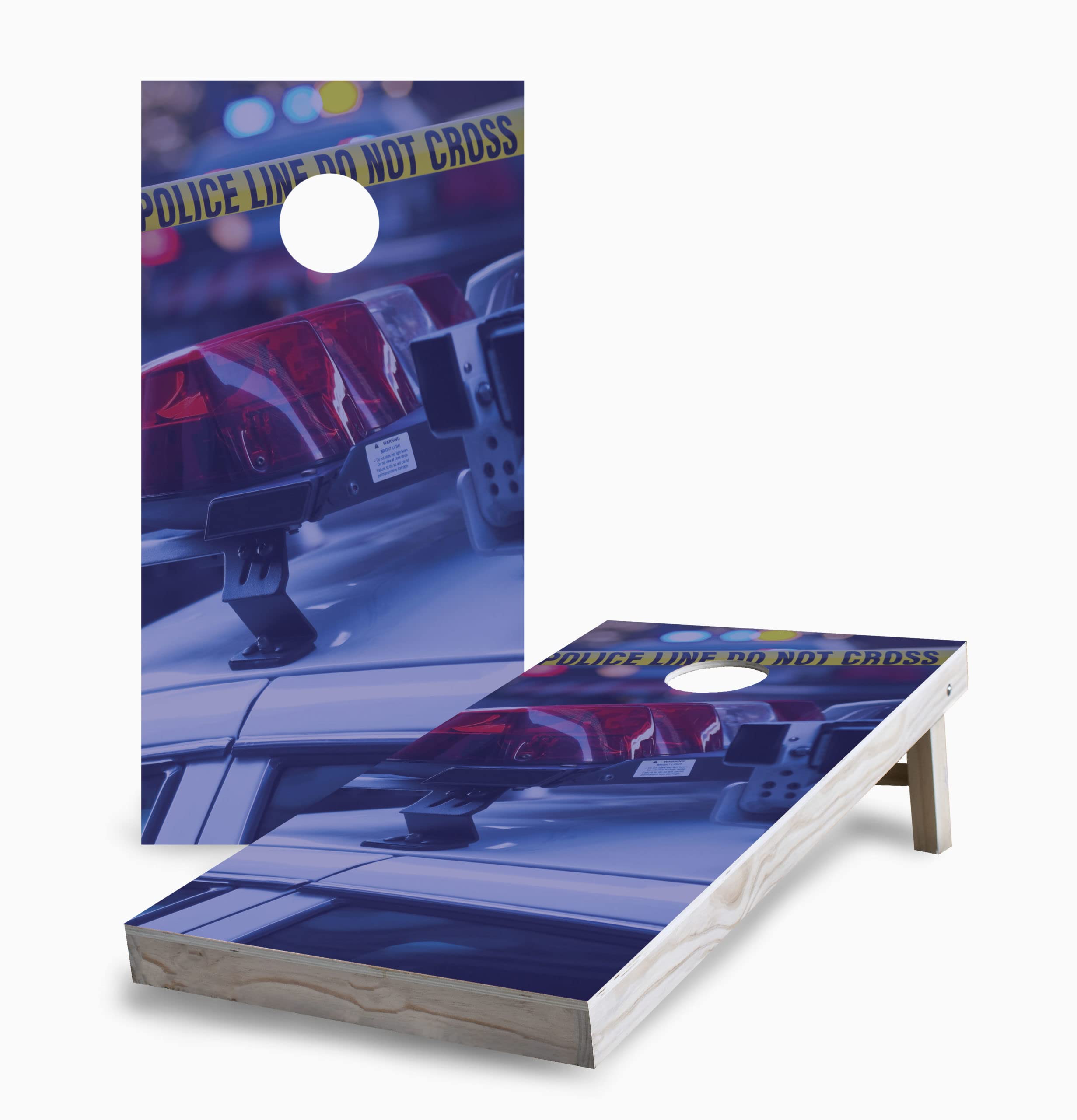 Skip's Garage Police Corn Hole Board Set - 2 Boards & 8 Bags - Premium Outdoor Tossing Game for Backyard, Tailgating, and Parties - American Flag Design