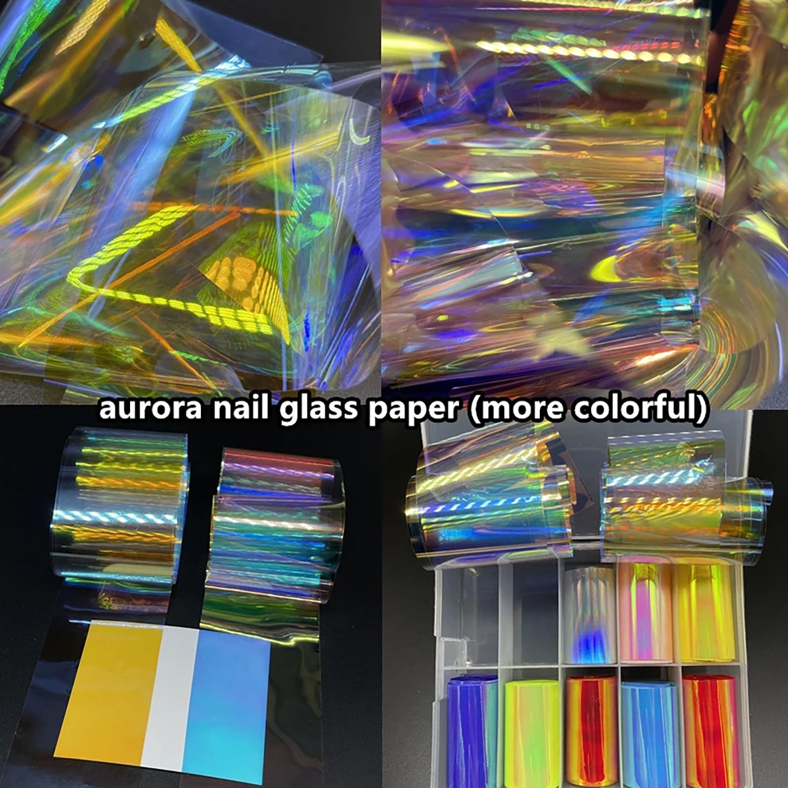 20 Sheets Iridescent Cellophane Nail Foils - Holographic Aurora Glass Broken Nail Art Stickers for DIY Manicure, Nail Salon & Party Nail Designs - Reflective Neon Nail Decoration for Gel Polish & Acrylic Nails