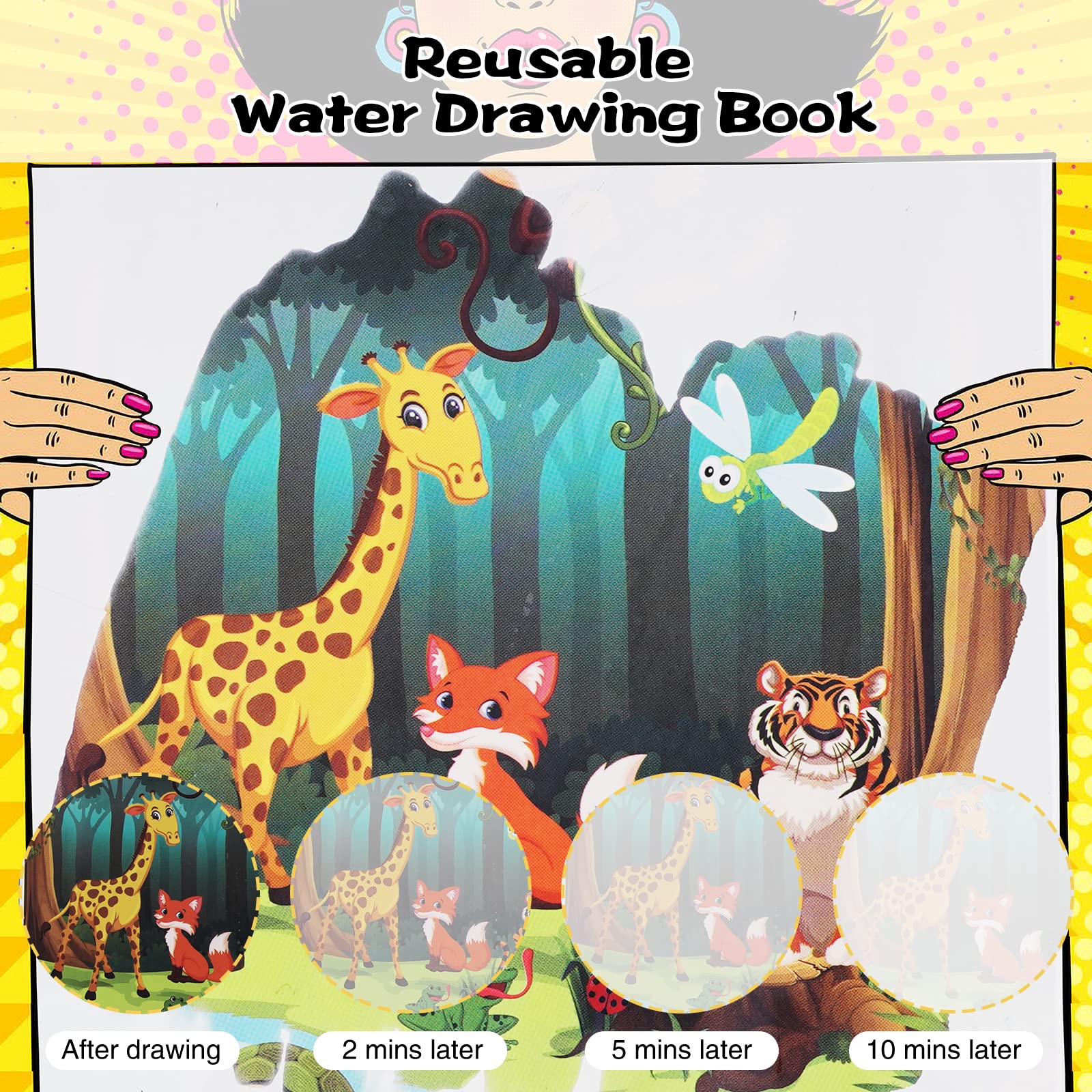 Water Coloring Books for Toddlers 3-5 Years - Reusable Water Doodle Painting Book Set (3 Pack) - Mess-Free Travel Activity Toys for Kids - Perfect for Airplane, Car Rides & Quiet Playtime