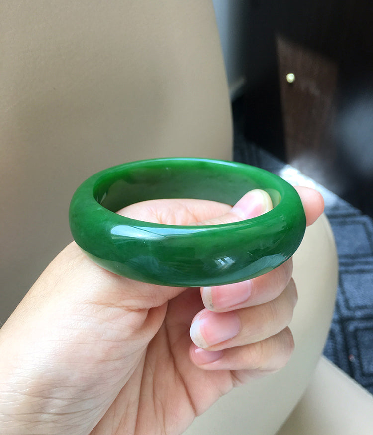 Natural Jade Bangle Bracelet - 56.8mm Inner Diameter Nephrite Jade Bangle (NBE017) - Elegant Gift for Women, Perfect for Weddings & Special Occasions
