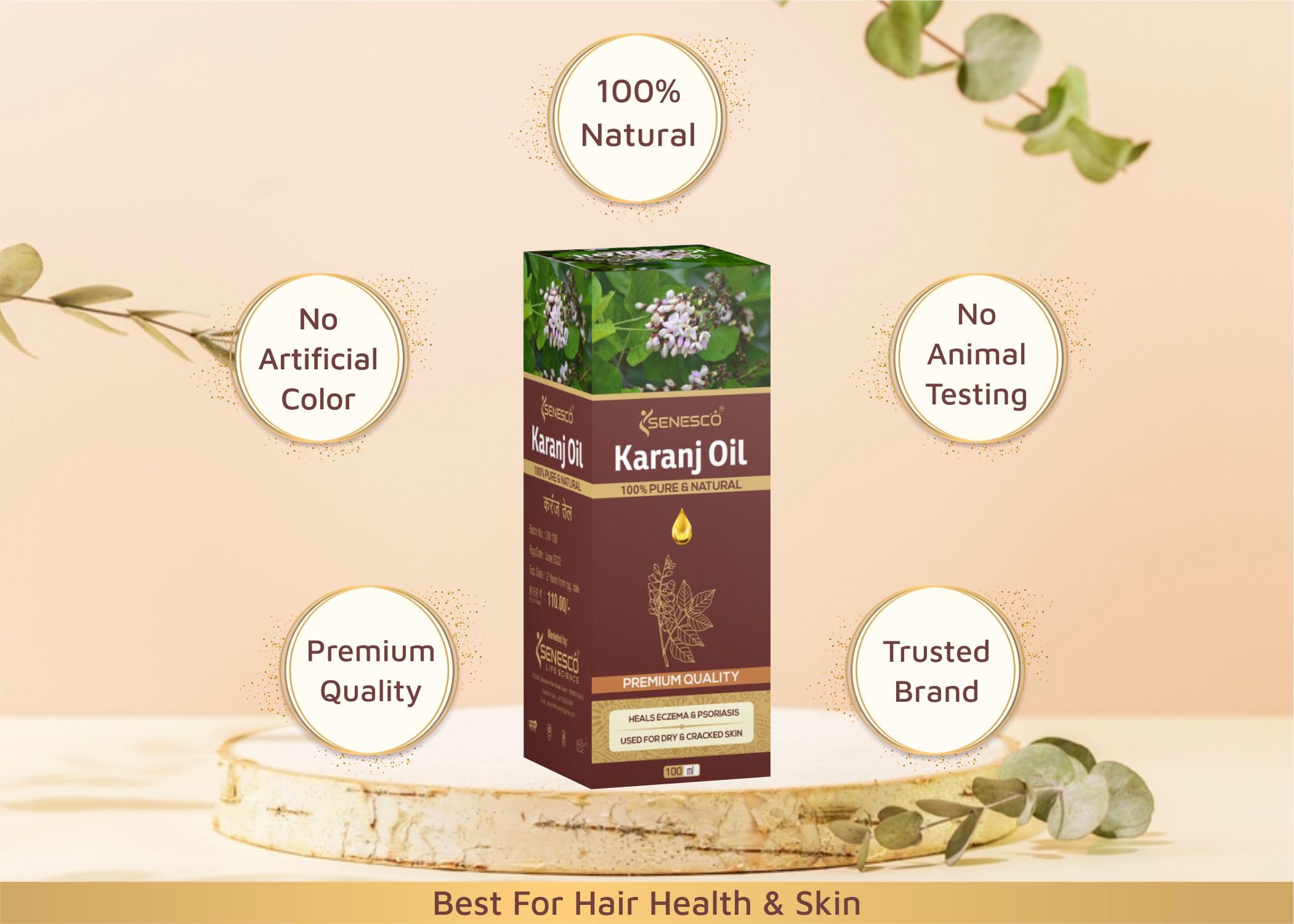 Pure Organic Karanj Oil for Skin & Hair Care - Cold Pressed, Natural Moisturizer & Scalp Treatment - Ideal for Dry Skin, Dandruff & Hair Growth - SENESCO