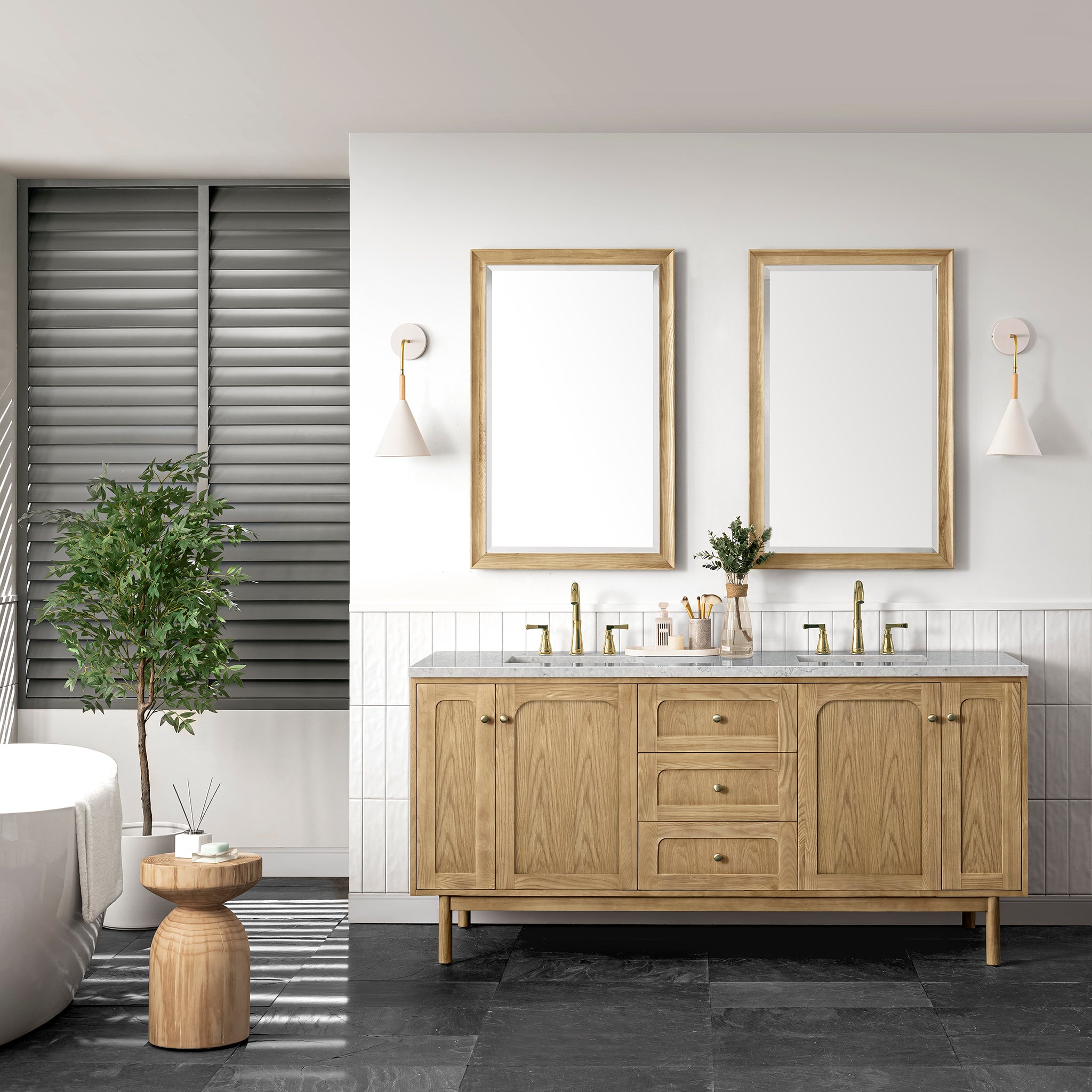 Laurent 72 Inch Double Vanity with 3CM Eternal Jasmine Pearl Top - Light Natural Oak Bathroom Vanity for Modern & Luxury Home Decor | Perfect for Master Bathroom, Guest Bath, and Powder Room