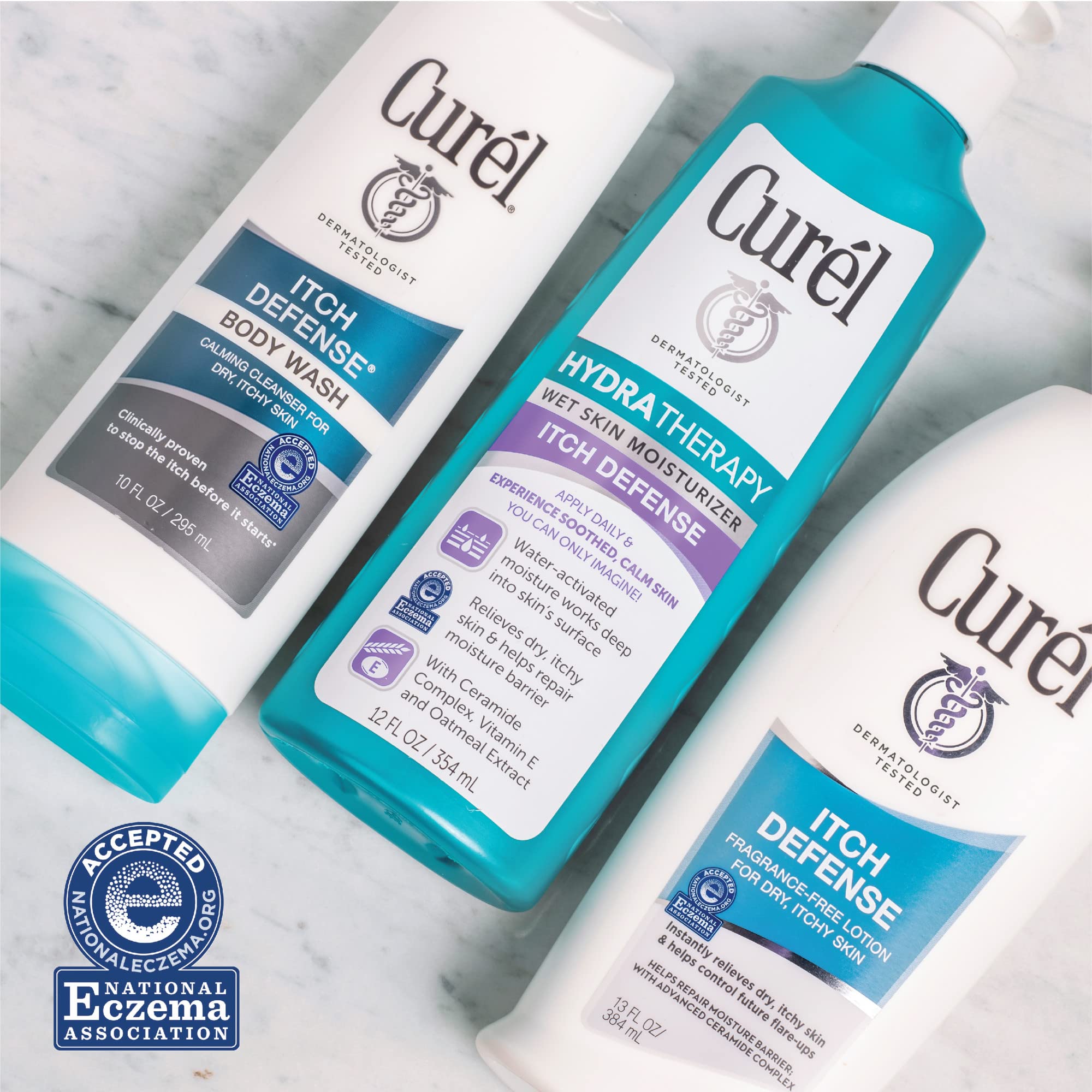 Curel Itch Defense Calming Body Wash & Daily Cleanser - Soap-Free Formula for Dry, Itchy Skin - Hydrating Jojoba & Olive Oil - 10 oz - Gentle Shower & Bath Solution for Sensitive Skin Care